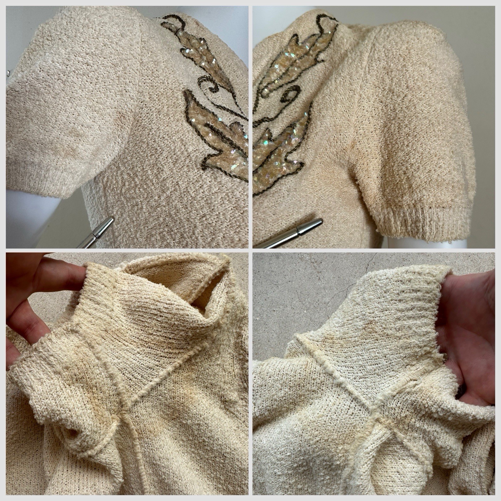 1930s Boucle Sequin Cardigan Sweater Talon Bell Zip Puff Sleeve Art Deco
