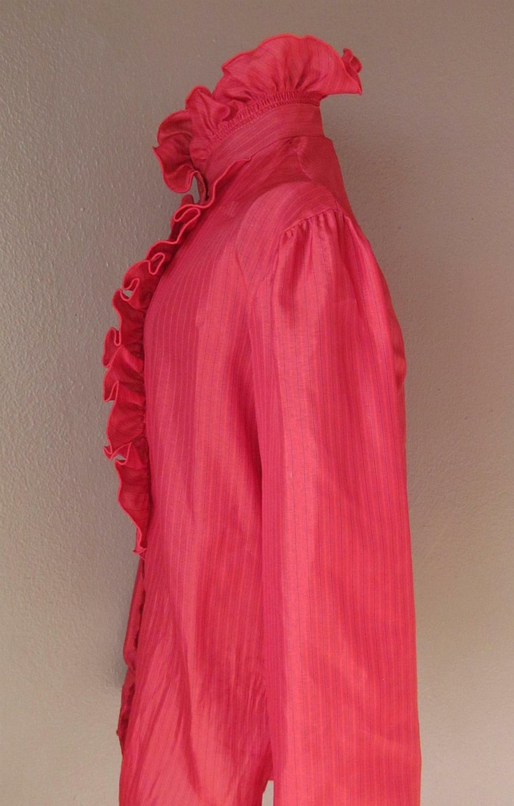 VTG 70s Mock Turtle Neck Top Womens S/M Puffy Sleeve Blouse Victorian Ruffle