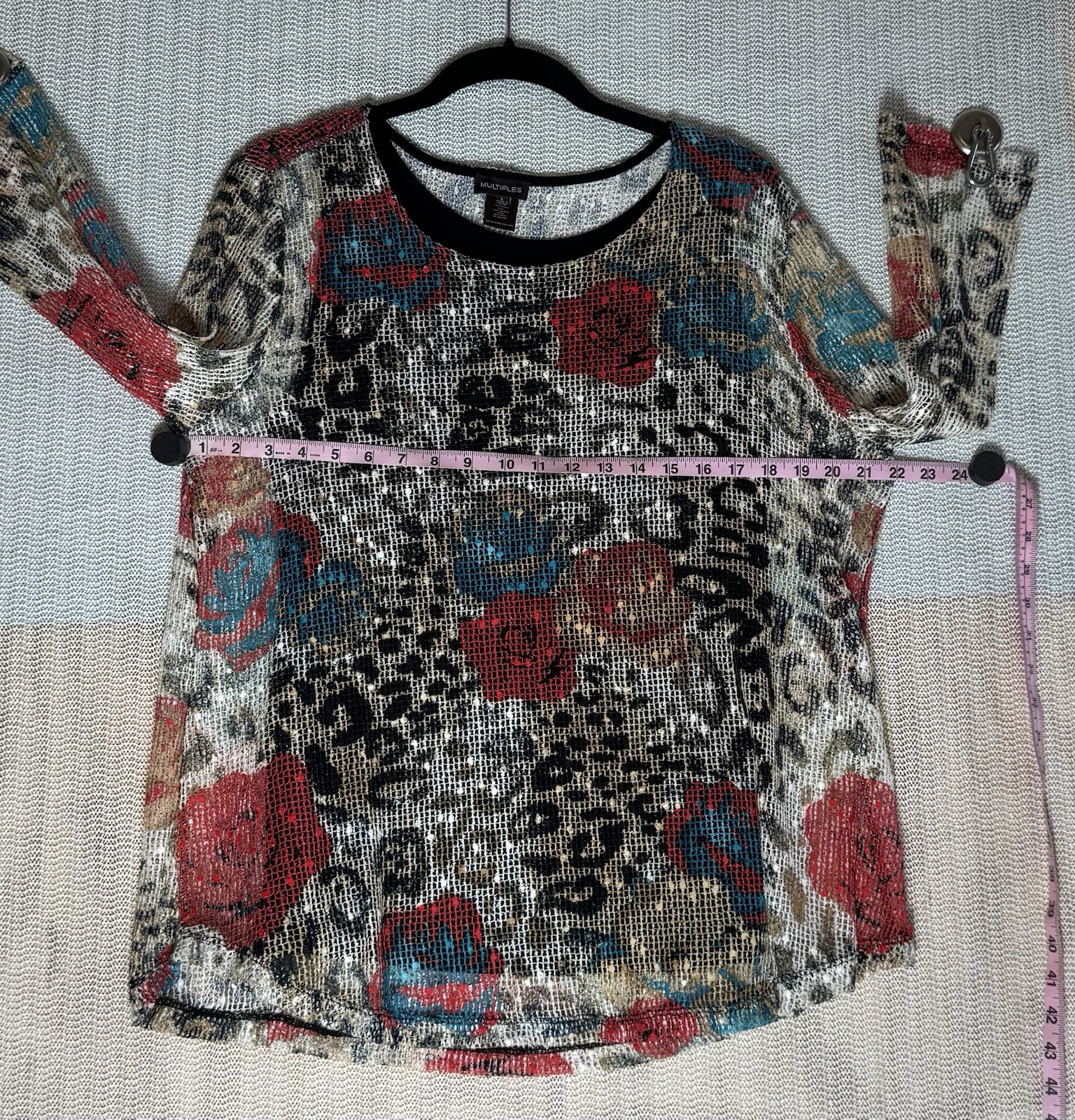 Multiples Women’s Mesh Sequin Blouse Leopard Floral Animal Print Top 3/4 Sleeve