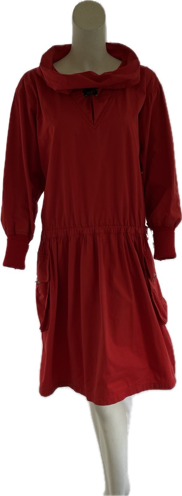 Vintage Issey Miyake Sport Red Cotton Patch Pocket Cowl Neck Dress