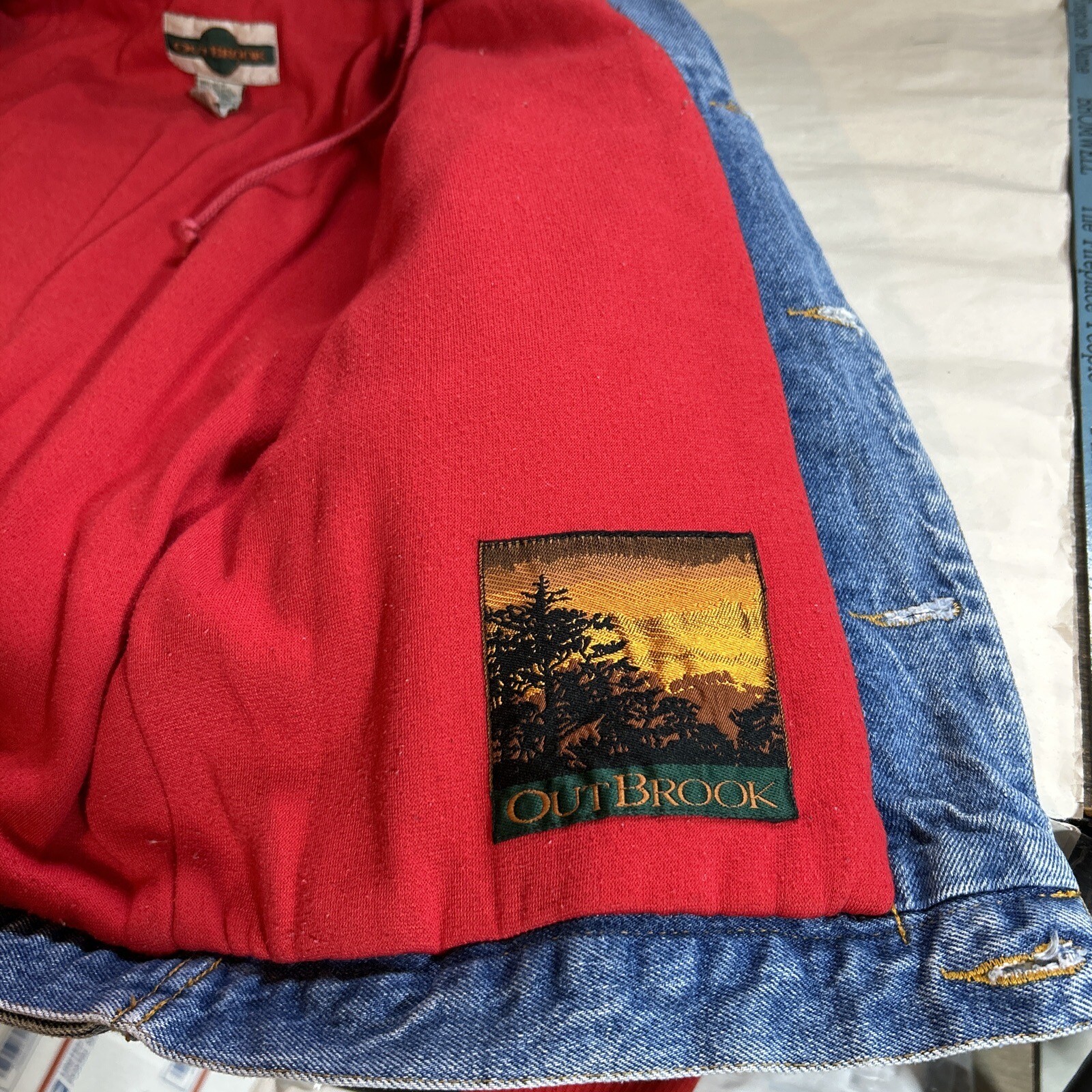 Out Brook Vtg 90s Grunge Denim Jean Hoodie Vest Jacket Coat Women’s Size Medium