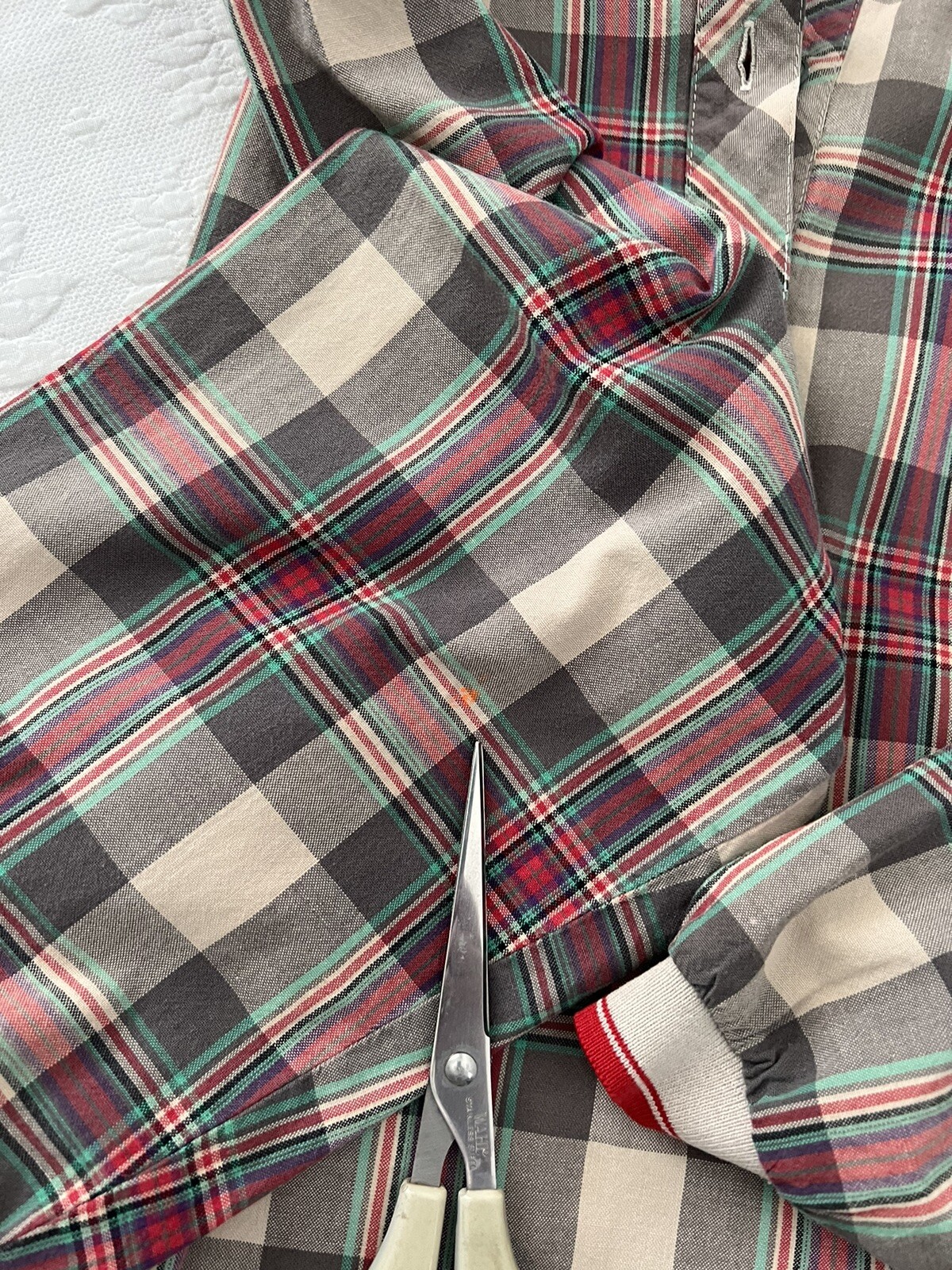 Vintage 1980’s Actif Cropped Top Blouse Shirt Balloon Sleeve Women’s Large Plaid