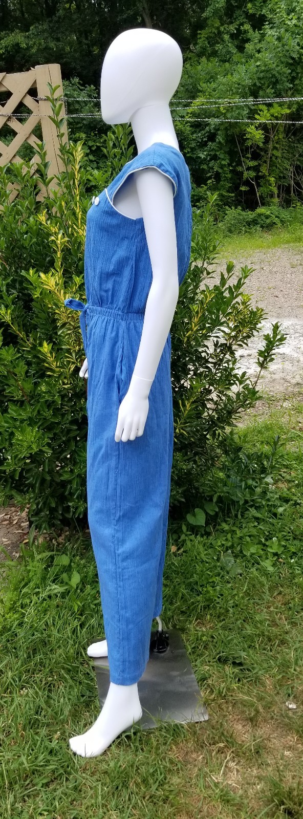 Vintage 1970s „Dutchess”Marine Baby blue wide leg romper jumpsuit nautical SM