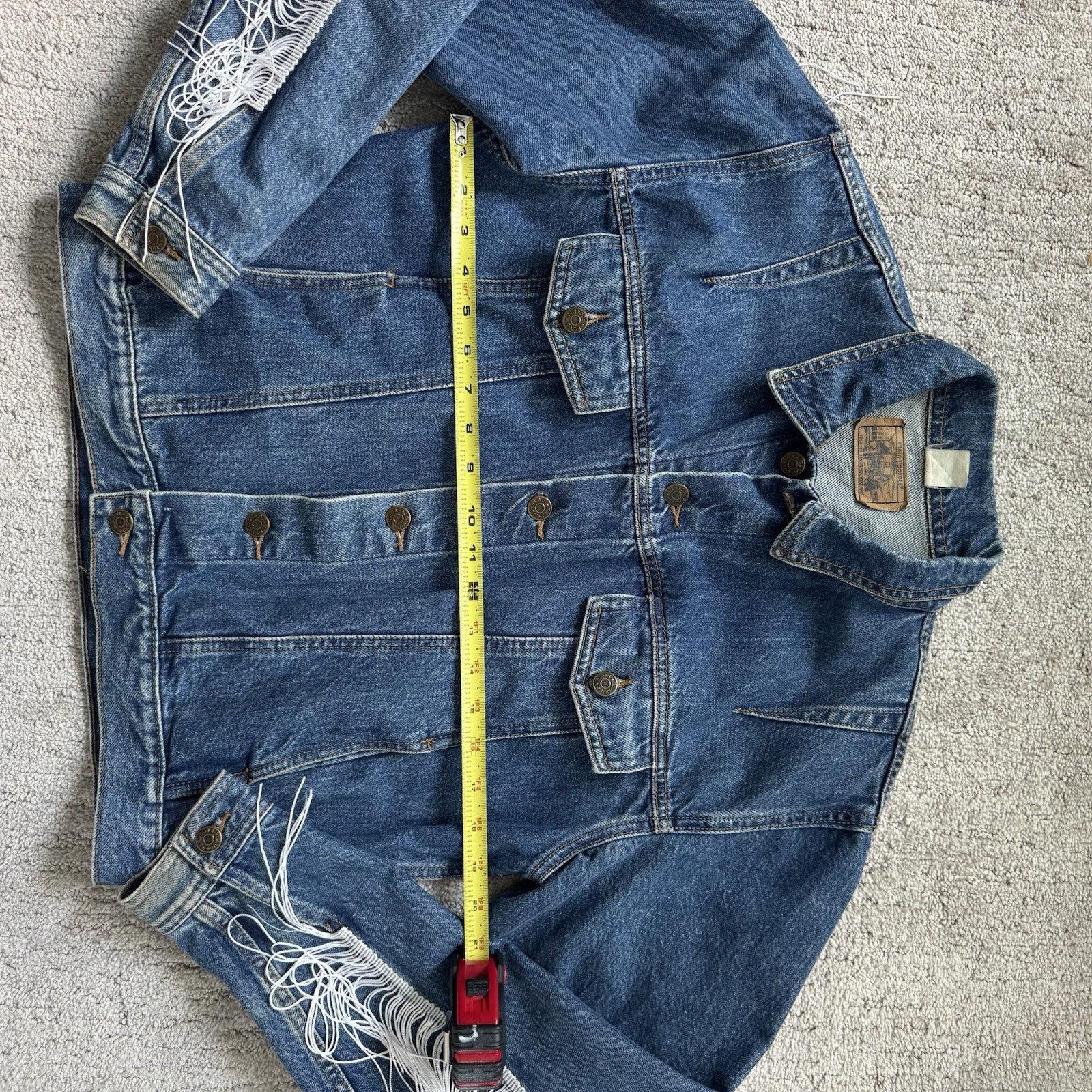 Vintage 80s Denim Jacket With White Fringe by Plain Pockets