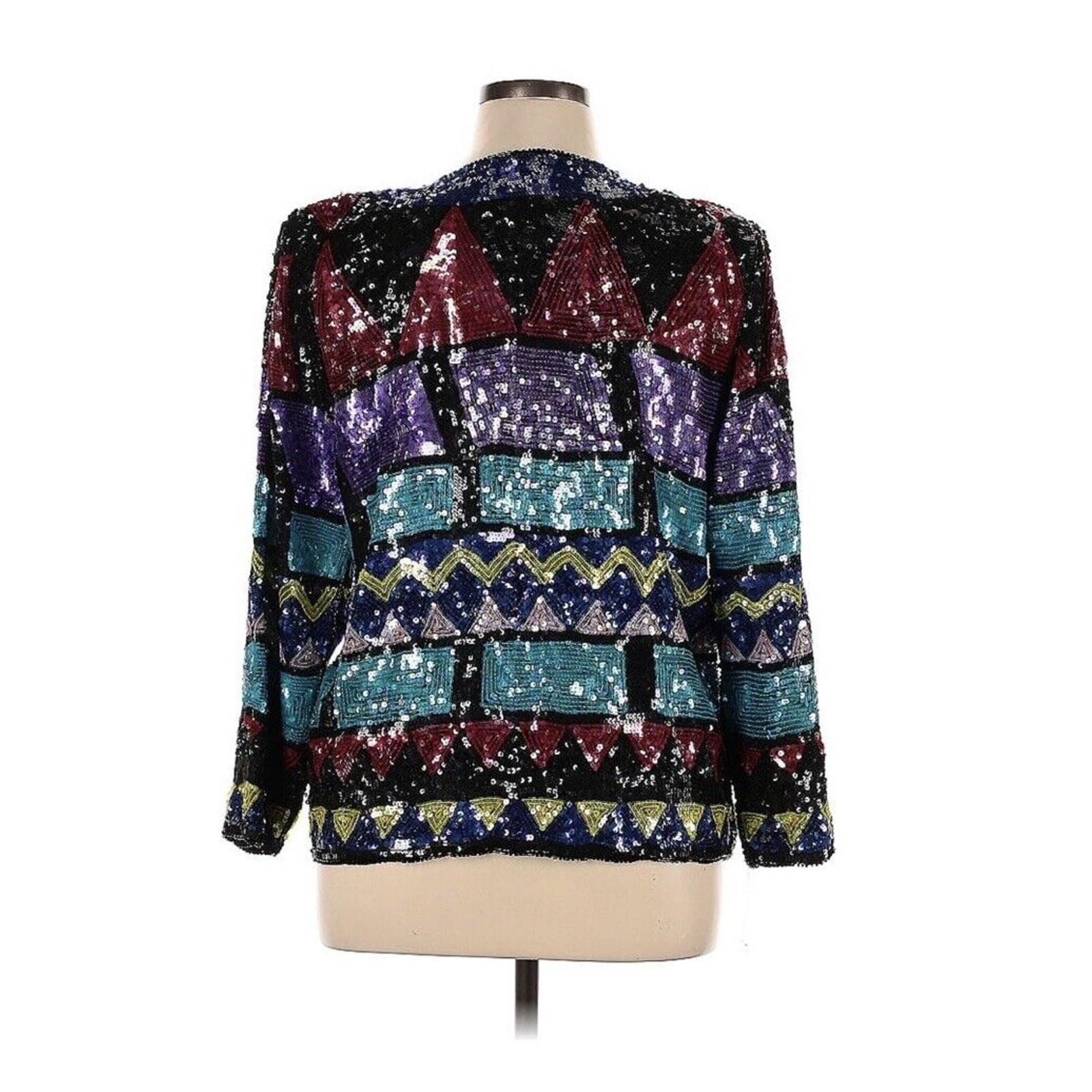 VTG Jean For Joseph Le Bon Silk Sequin Sparkle Funky 90s Geometric Jacket XL