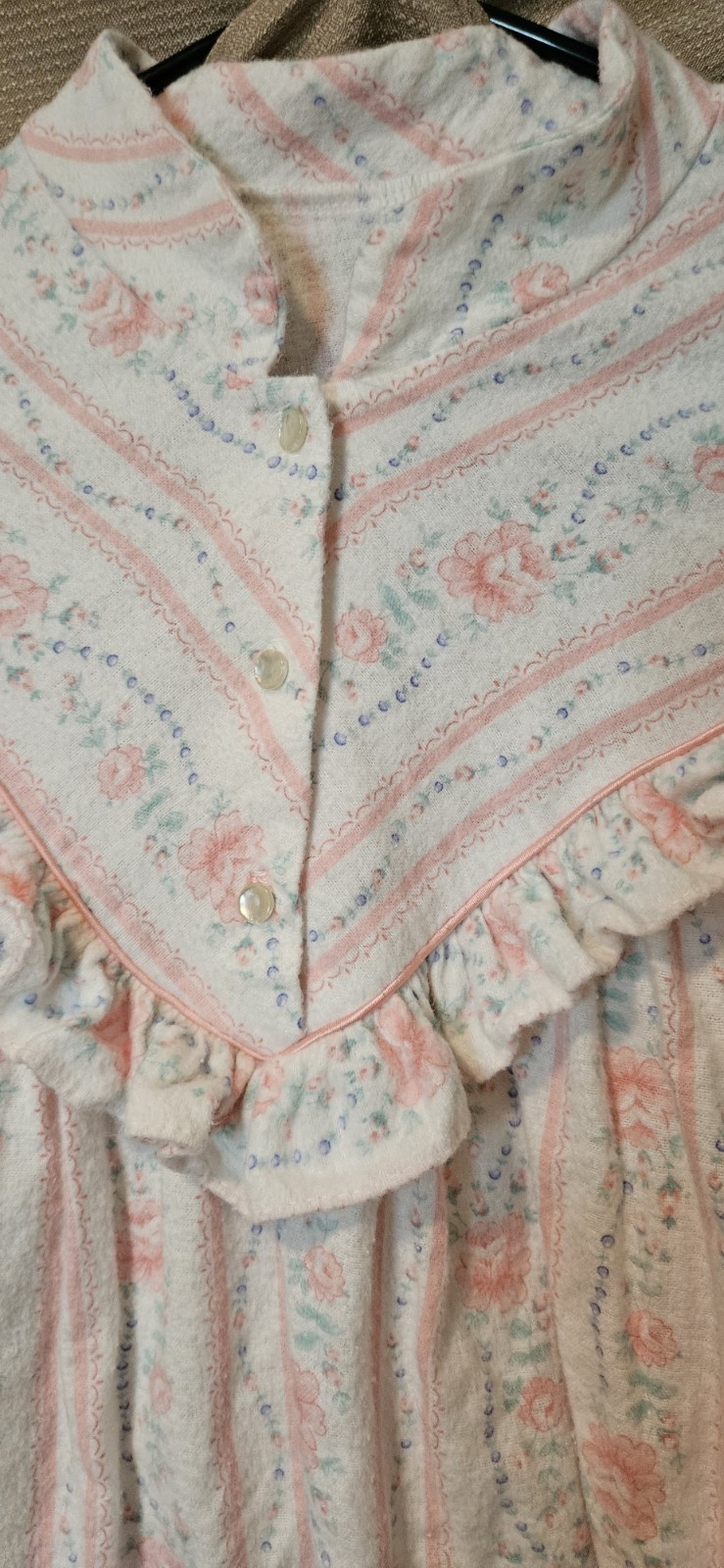 Vtg Flannel Nightgown Granny Cottage Pink Floral Prarie Jennifer Dale Cotton LG
