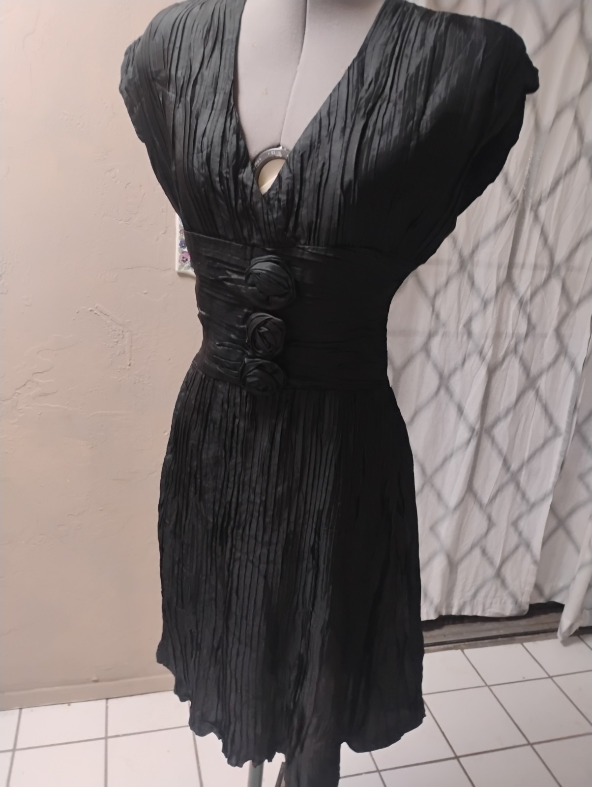 Vintage 80s A La Carte California Fortuny Pleat Black Party Prom Dress Size 6