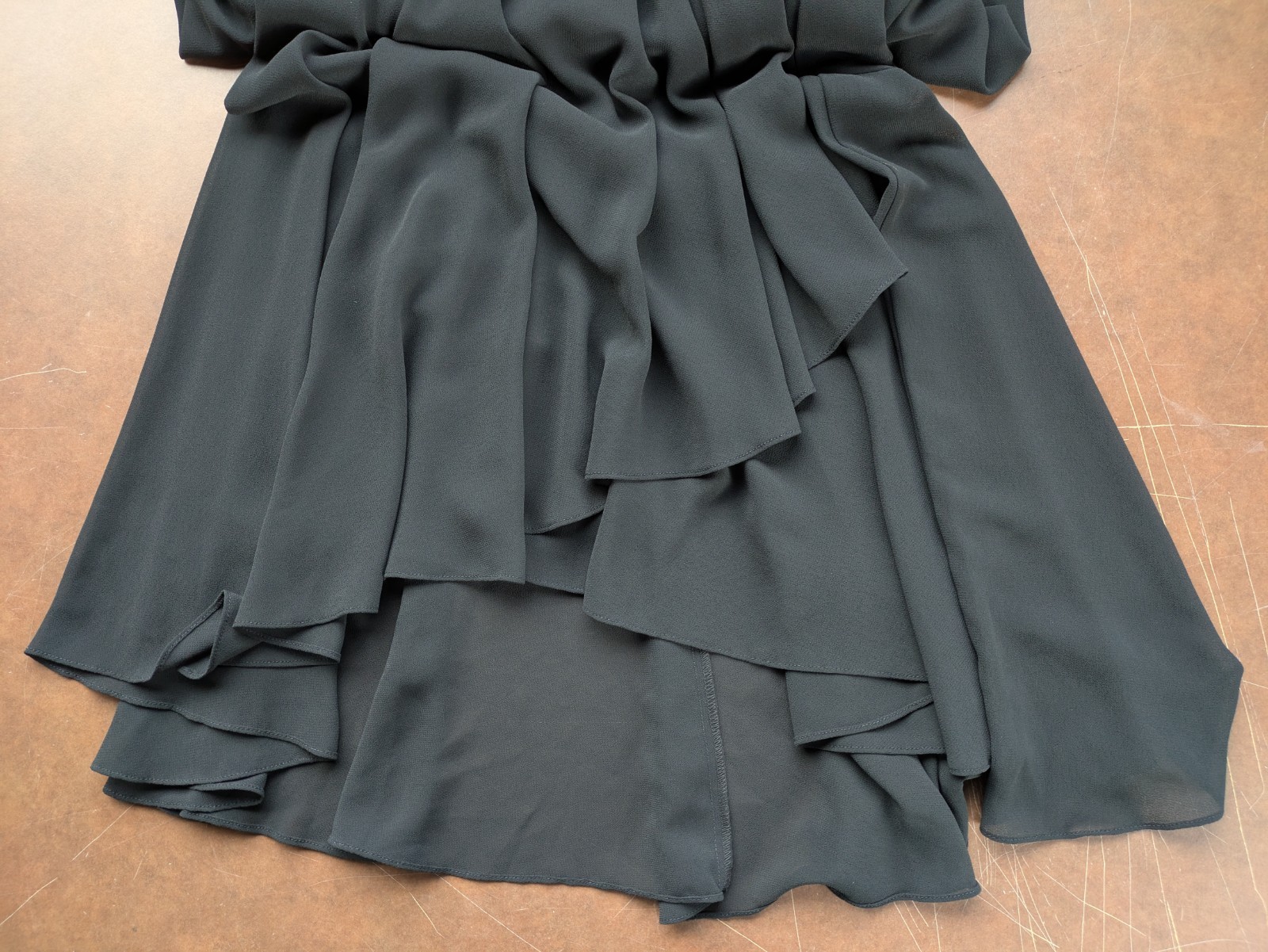 Vintage 80s Casadei Dress Black Hi Lo Hem Ruched Beaded Shoulders Sz 6