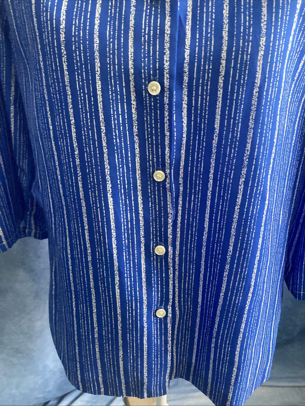 Vtg 70s rrrrruss Russ Togs Sz 14 Blue White Striped Puff Sleeve Blouse ILGWU EUC