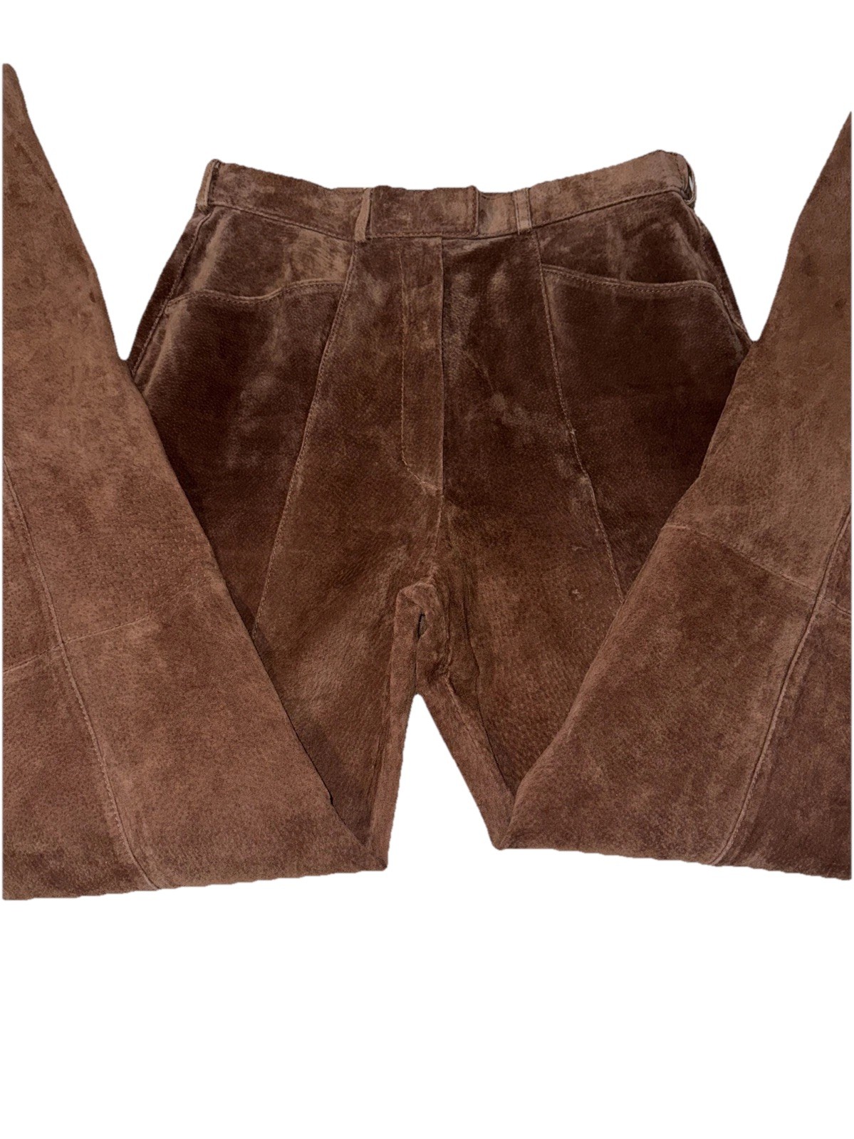 VTG Suede Leather Pants Women’s Brown High Rise Straight Leg Rodeo Sz M 10 *READ
