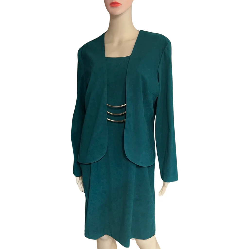Vintage 90s Betsy Lauren Petites Teal Ultrasuede Dress Petite Women’s