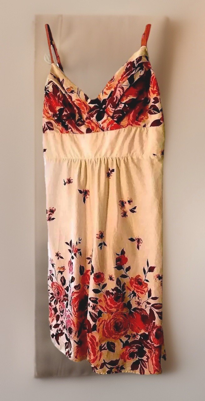 Vtg Ladies White Summer Shift Roses Abound DRESS BARN Spaghetti Straps Size 16