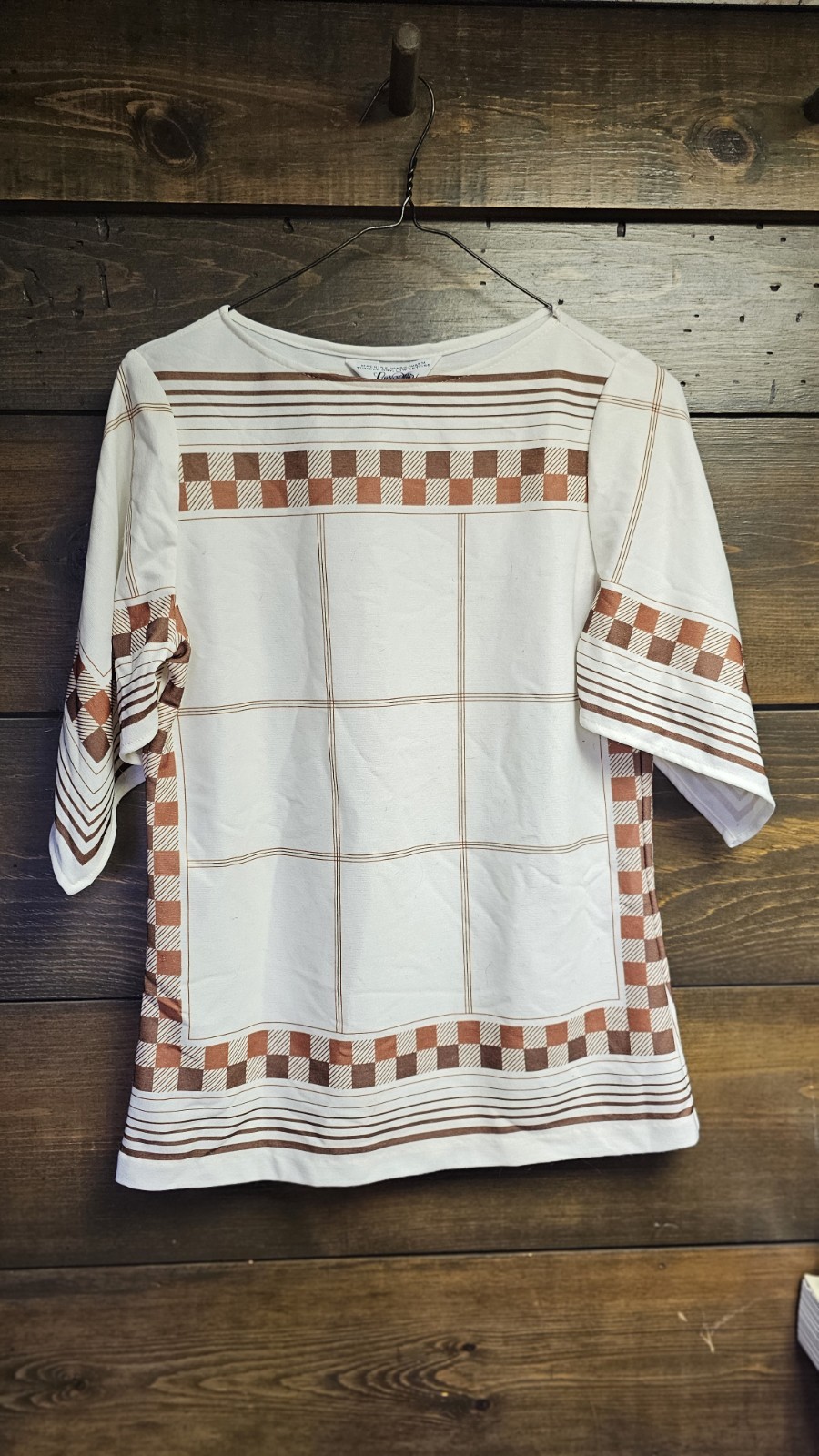 Vtg 1970s White Blouse Checkered Orange Womens Blouse By Lady Blair