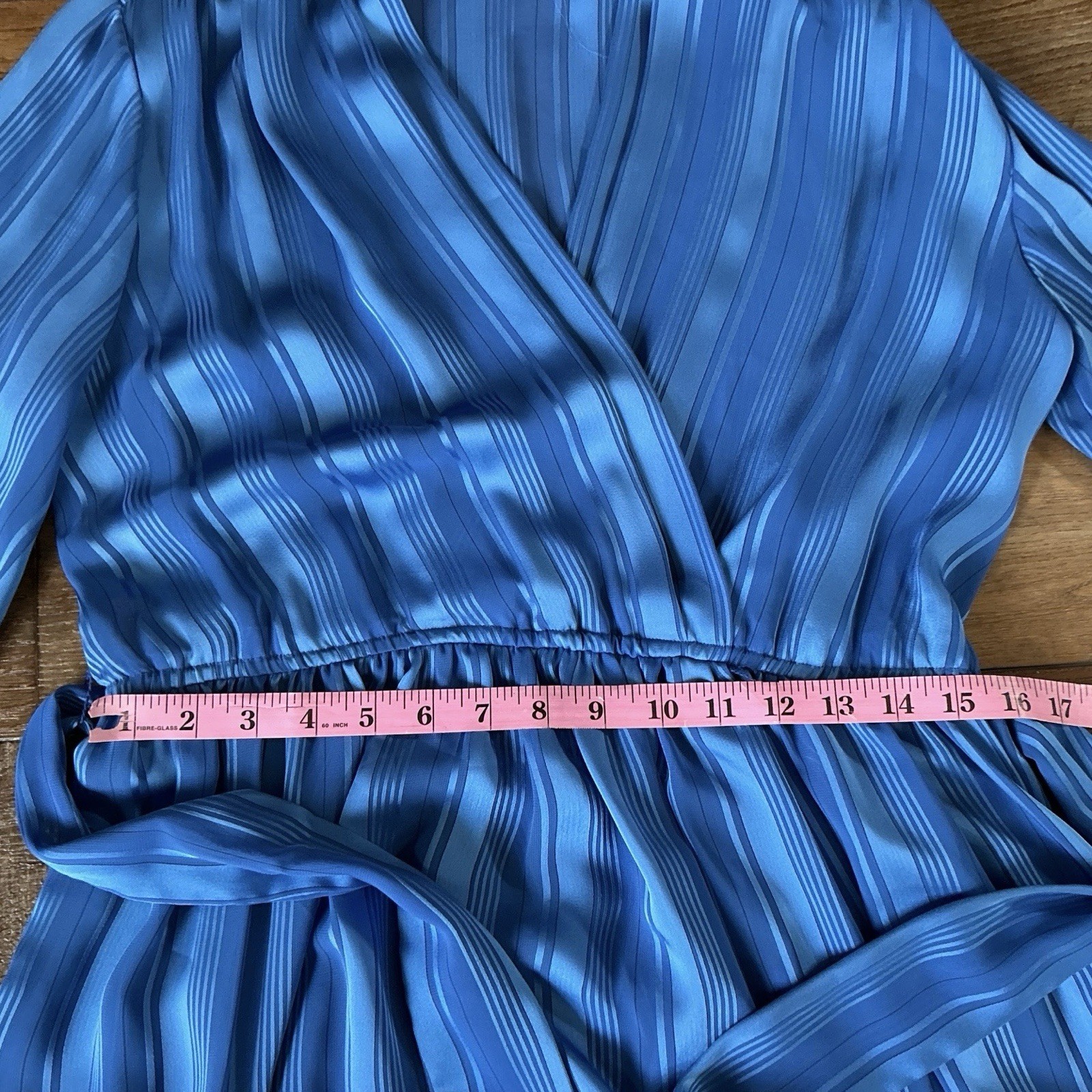 70s VTG Marinette Royal Blue Stripe Wrap Dress Belt 100% Polyester Size 12 #18D7