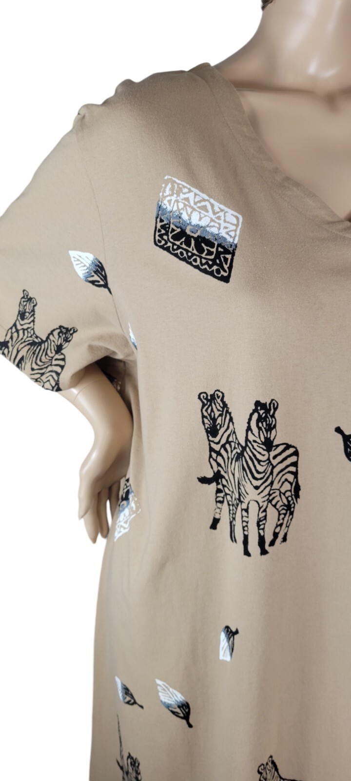 Vintage Copa Cabana Original Tan Safari Black White Zebra Cotton Shirt Dress 4X