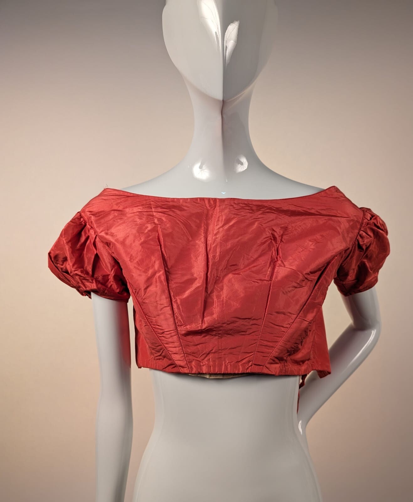 CIVIL WAR 1850’S PINK SILK TAFFETA BALL GOWN BODICE W PUFF SLEEVES