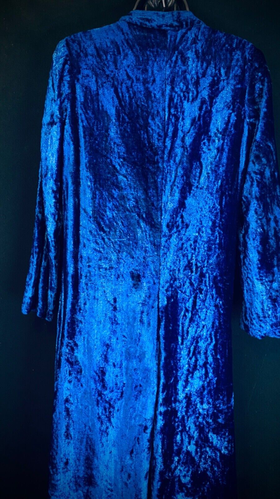 Vintage 1960s long blue crushed velvet jacket cobalt duster mod swing coat XS S