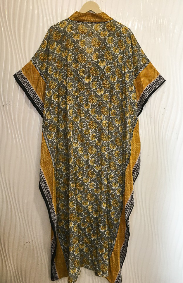 Vintage Sari Kaftan / Pure Cotton Long Maxi Dress / Luxury Resort Wear CFN1205