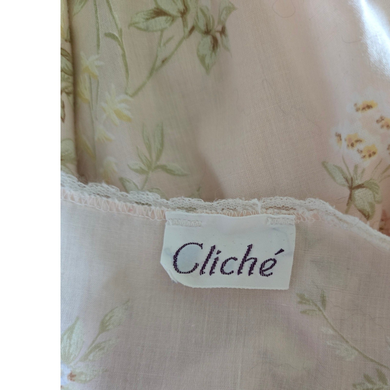 Vintage Cliche Tea Rose Lace Trim Nightgown Sleep Dress Shabby Chic Cottagecore