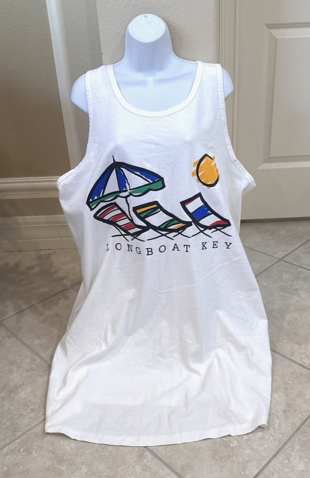 VTG 90s Beach Cover-Up LONG BOAT KEY FL Dress White 100% Cotton Presort Pool Sea