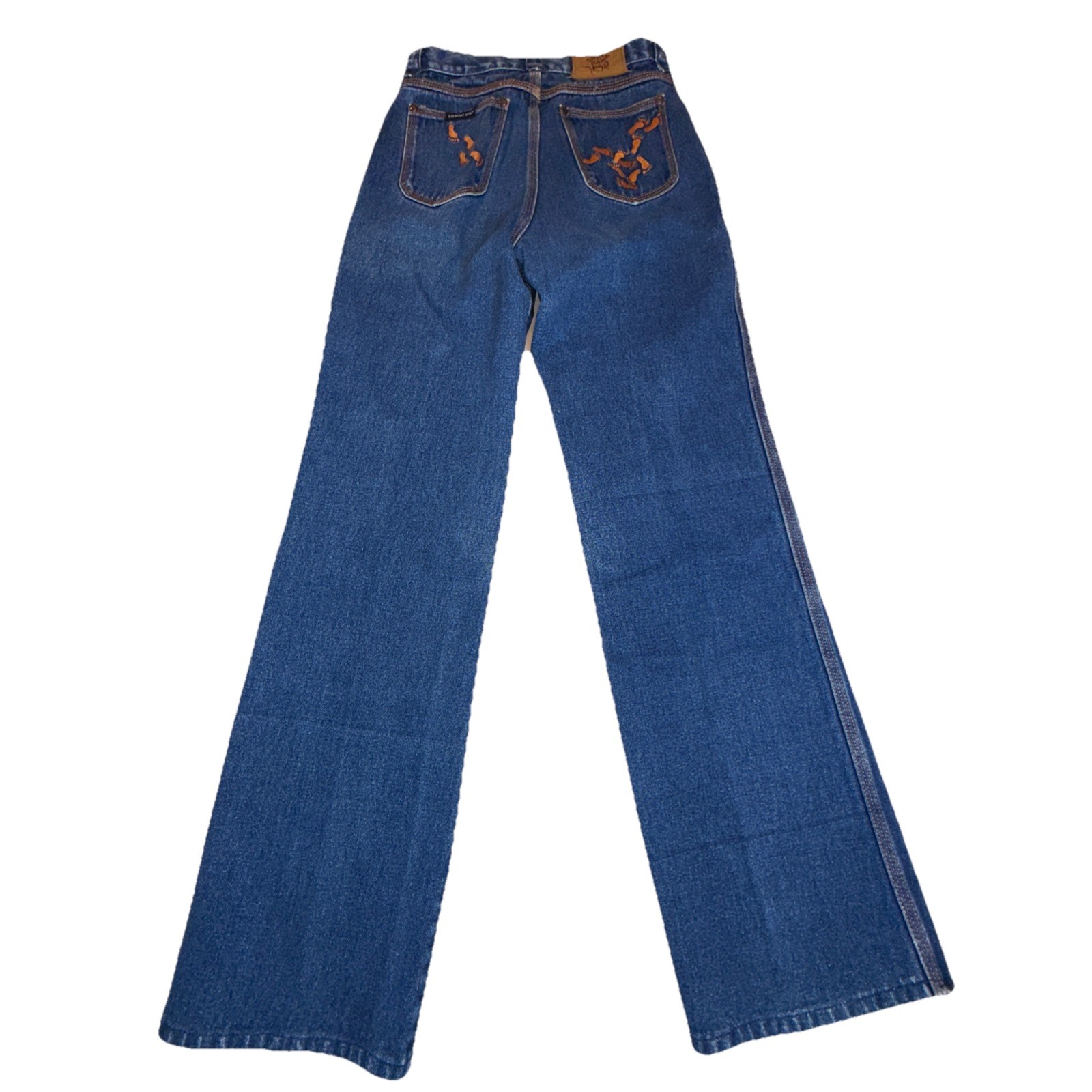Vintage 70s Union Gap Wide Leg Jeans Footprint Stitching Embroidered 26×30