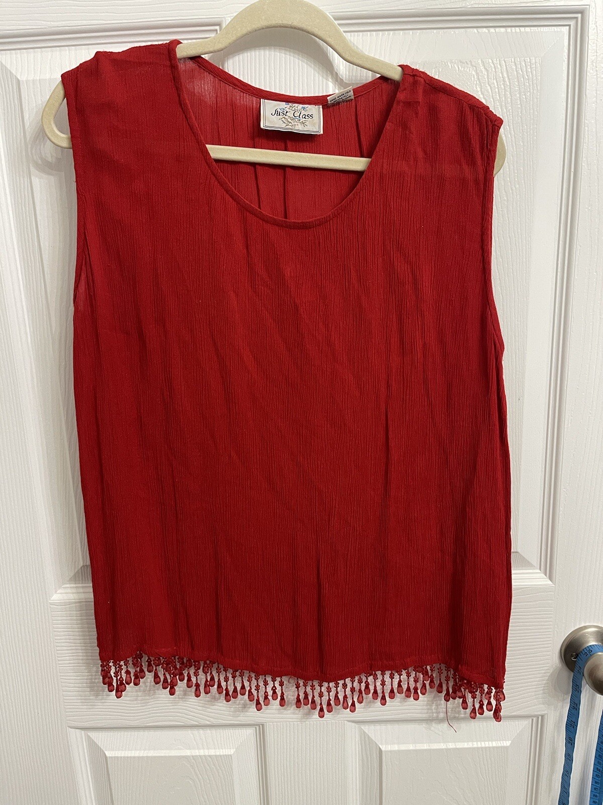 vintage Just Class retro 1990s 80s Red Gauze Beaded Tank Top Medium/large Boho