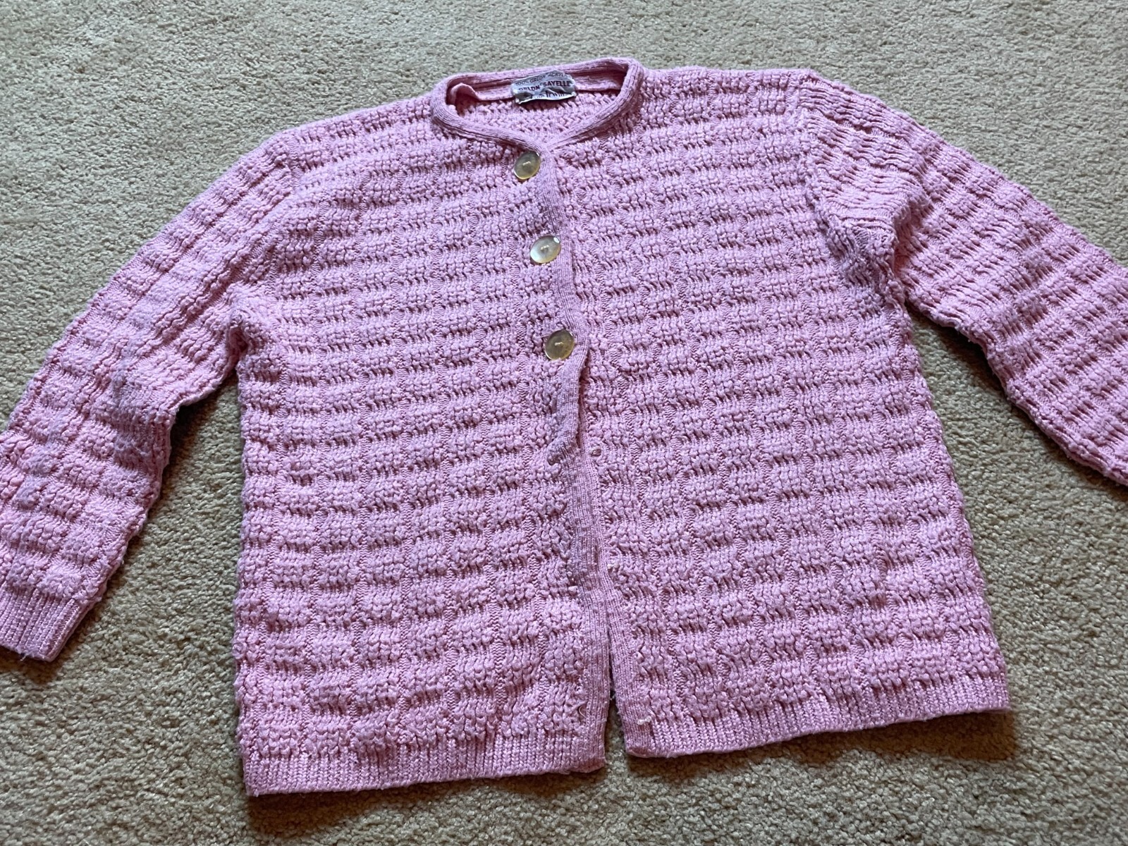 Vintage MCM 50s Pink Rockabilly Acrylic Jane Irwill Button Up Cardigan Sweater M