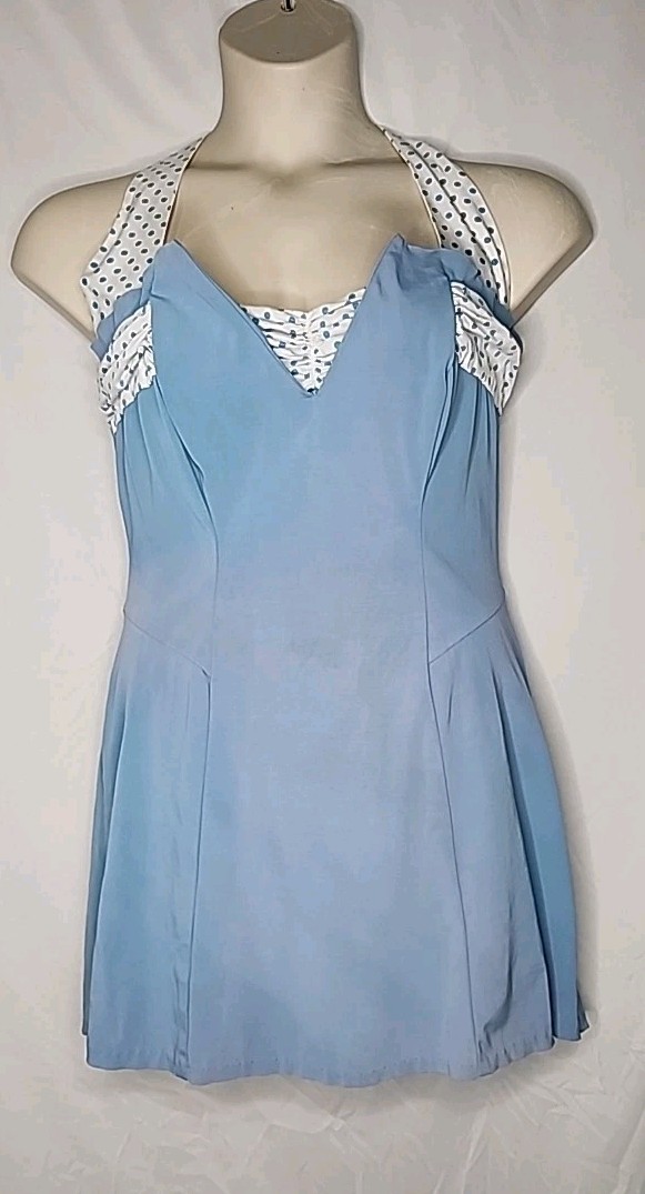 Vintage KERRY BROOKE Sea Stars Sears Roebuck Blue Halter Dress Bathing Suit 50’s