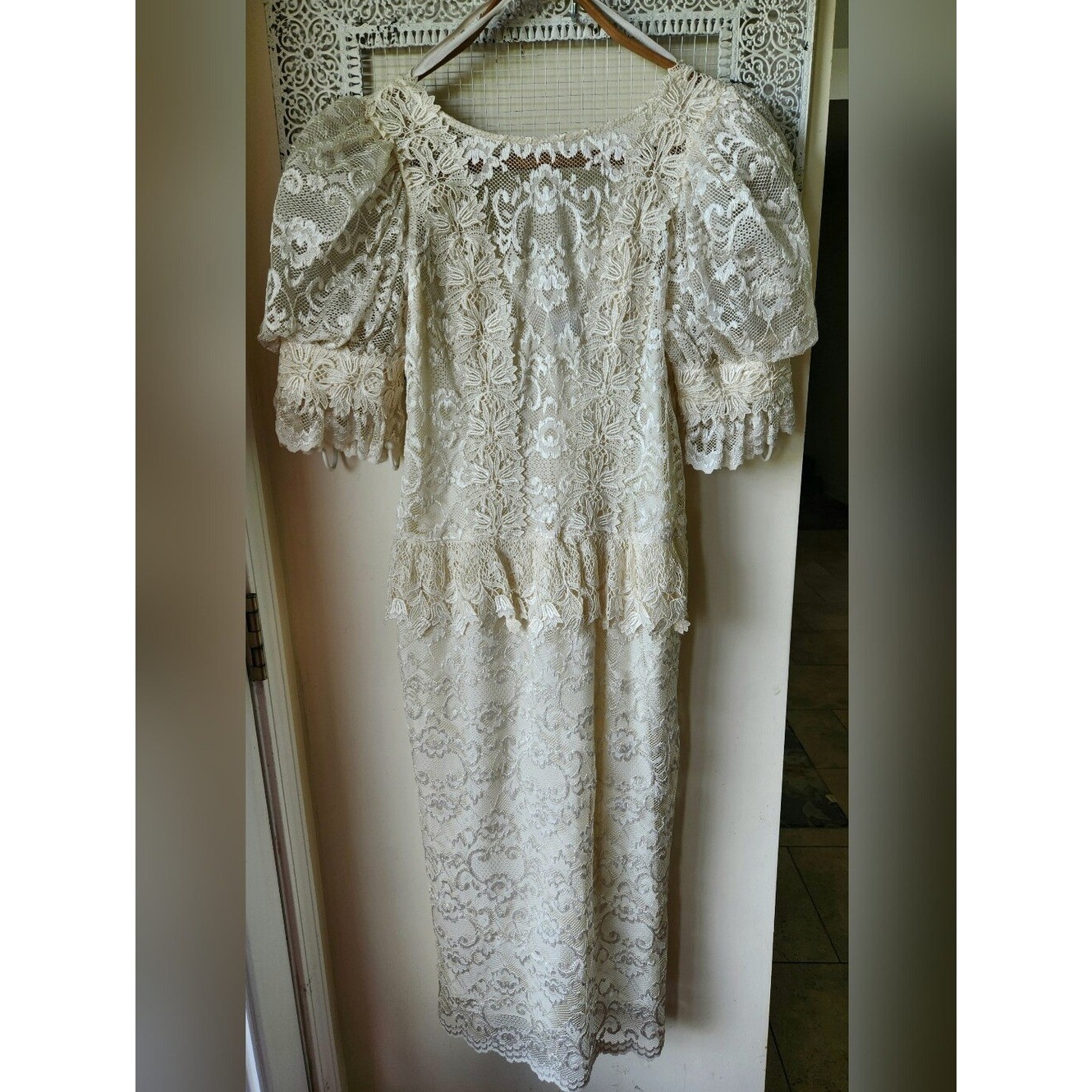 Vintage Cachet sz 7/8 Lace 80s Dress Bridal Ivory