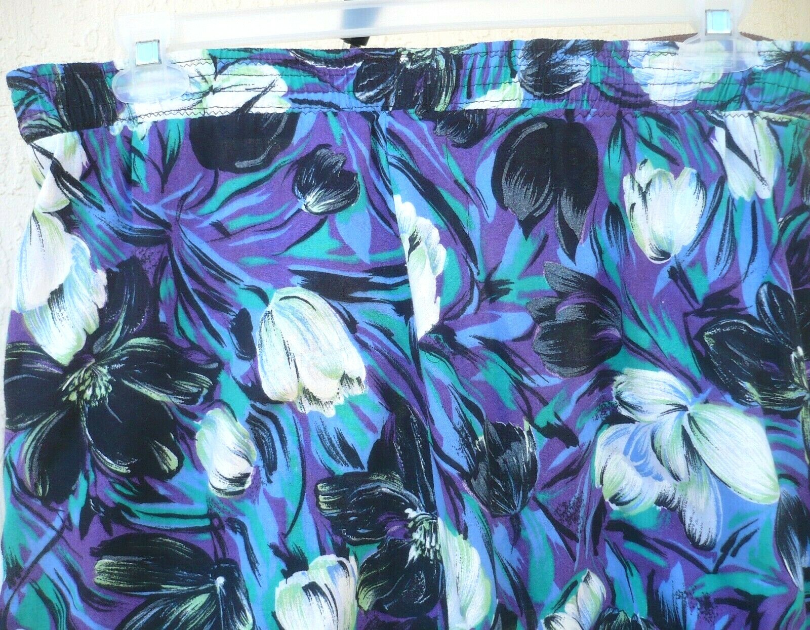 VTG COPY CATS XL L TULIP FLOWER SKIRT PURPLE WHITE FLORAL GREEN ELASTIC WST LADY