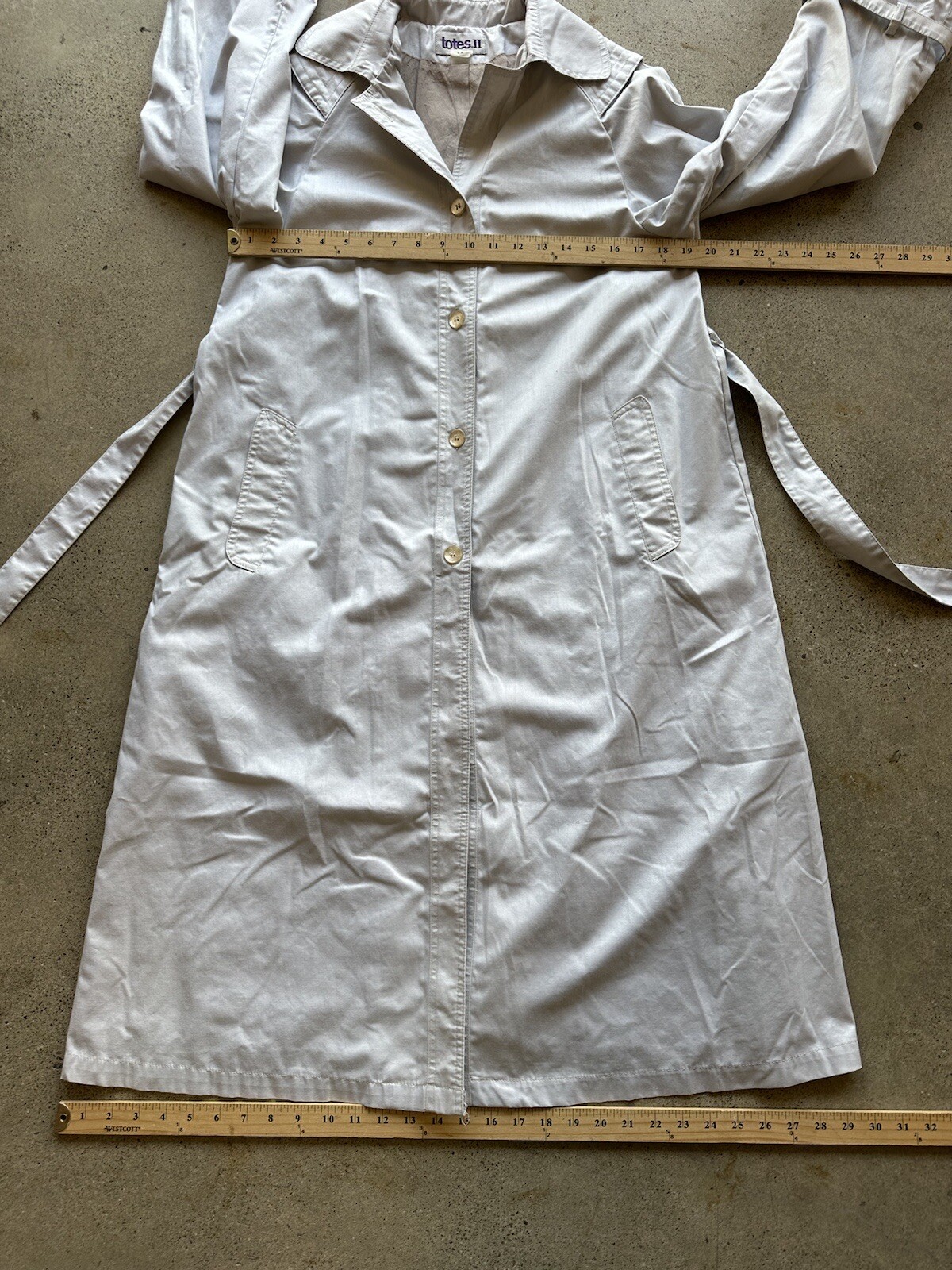 Vintage The Totes II Silver Dacron Polyester & Combed Cotton Trench Coat Size 10