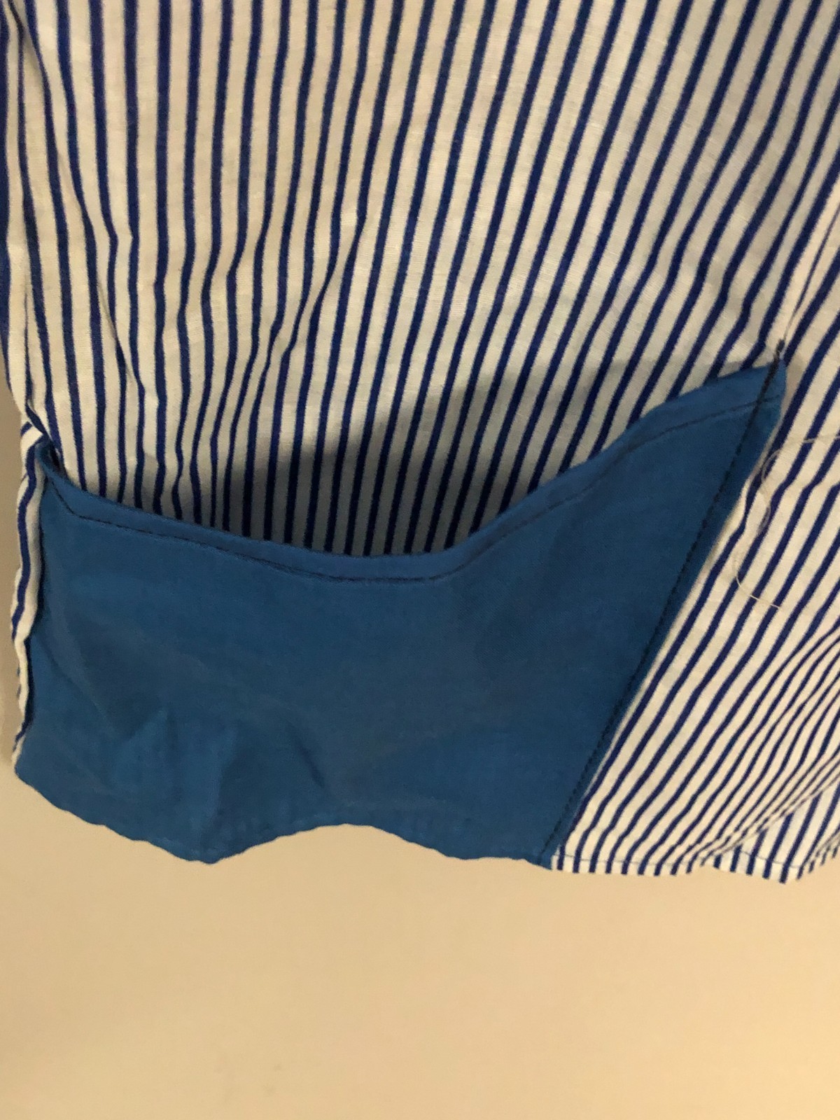 Vintage 1980s White & Blue M/L Striped Smock Top Snap Closure NOS Deep Pockets
