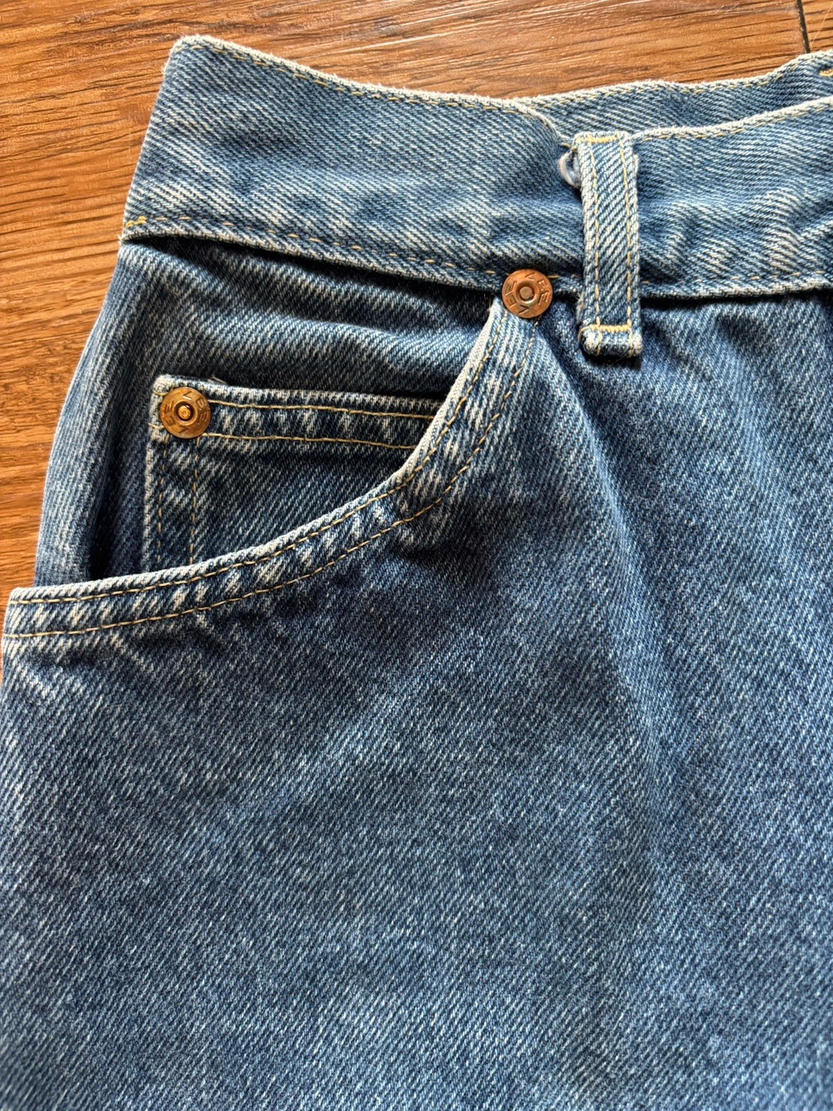 Vintage Union Made Women’s LEE High Waisted Med Wash Straight Sz Jr 5 1970s-80s