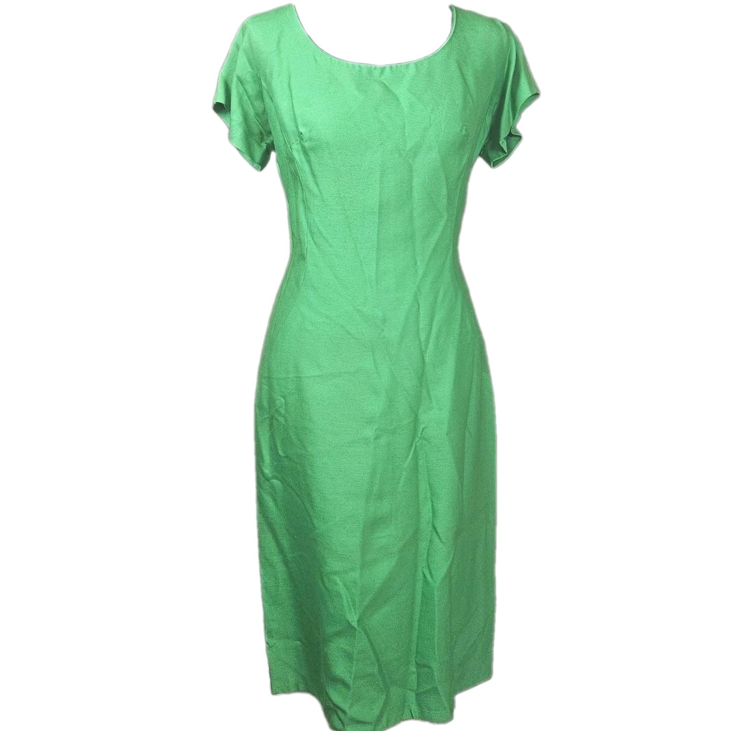 MCM True Vintage 1960s Green 2pc Wiggle Dress Swing Coat Set 14 Large Bow No Tag