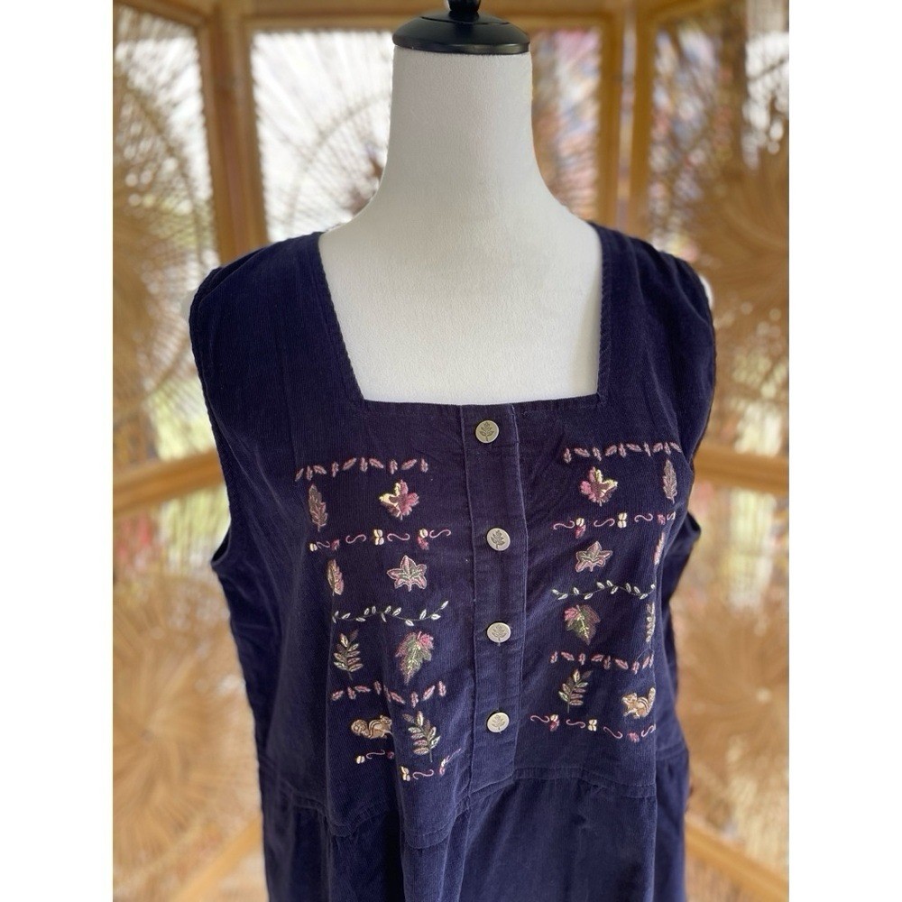 Vintage 90s NWT Northern Reflections Dark Blue Corduroy Embroidered Jumper Dress
