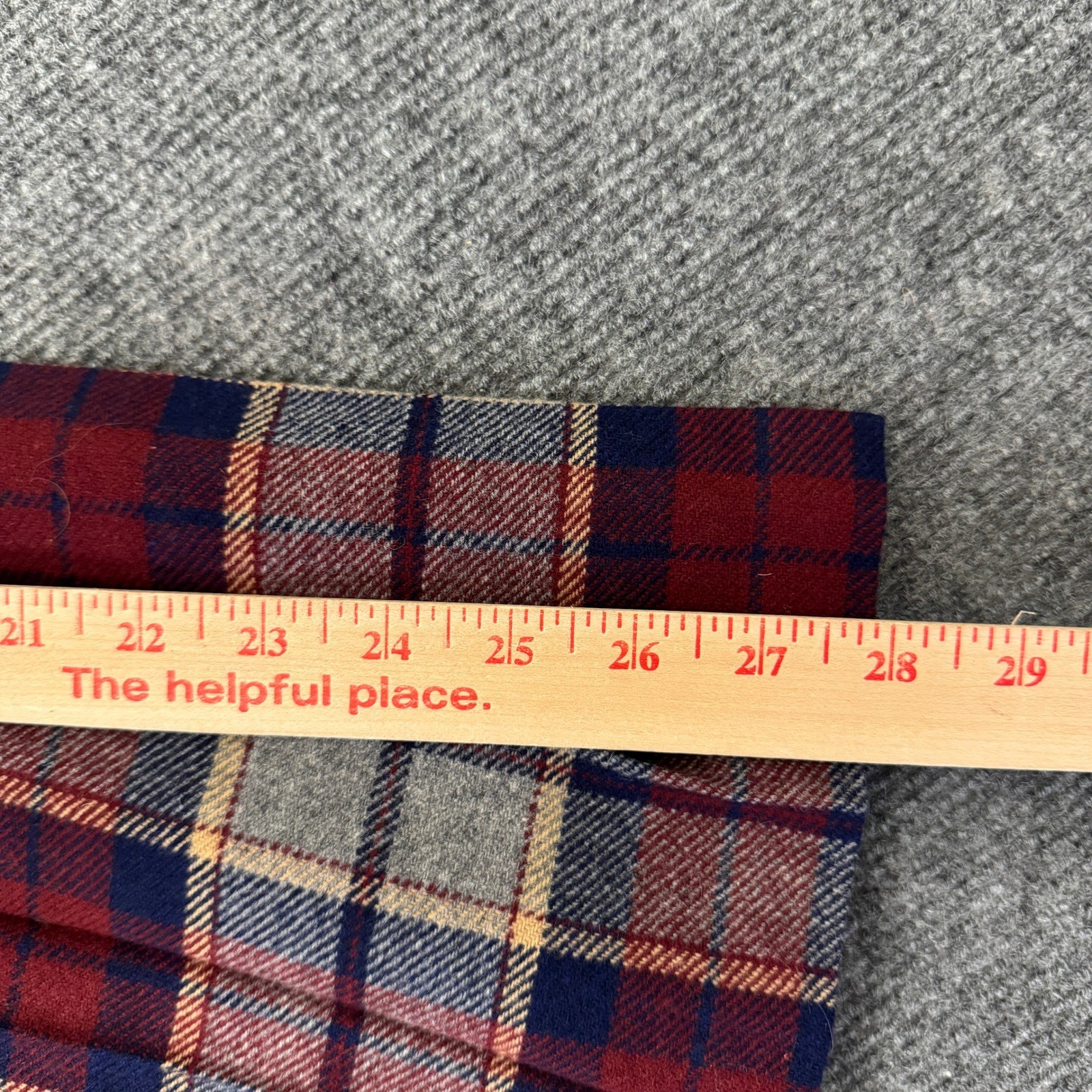 Brendella Vintage Wool Plaid Pleated Skirt Grey Red Navy Blue Made in Ireland 28