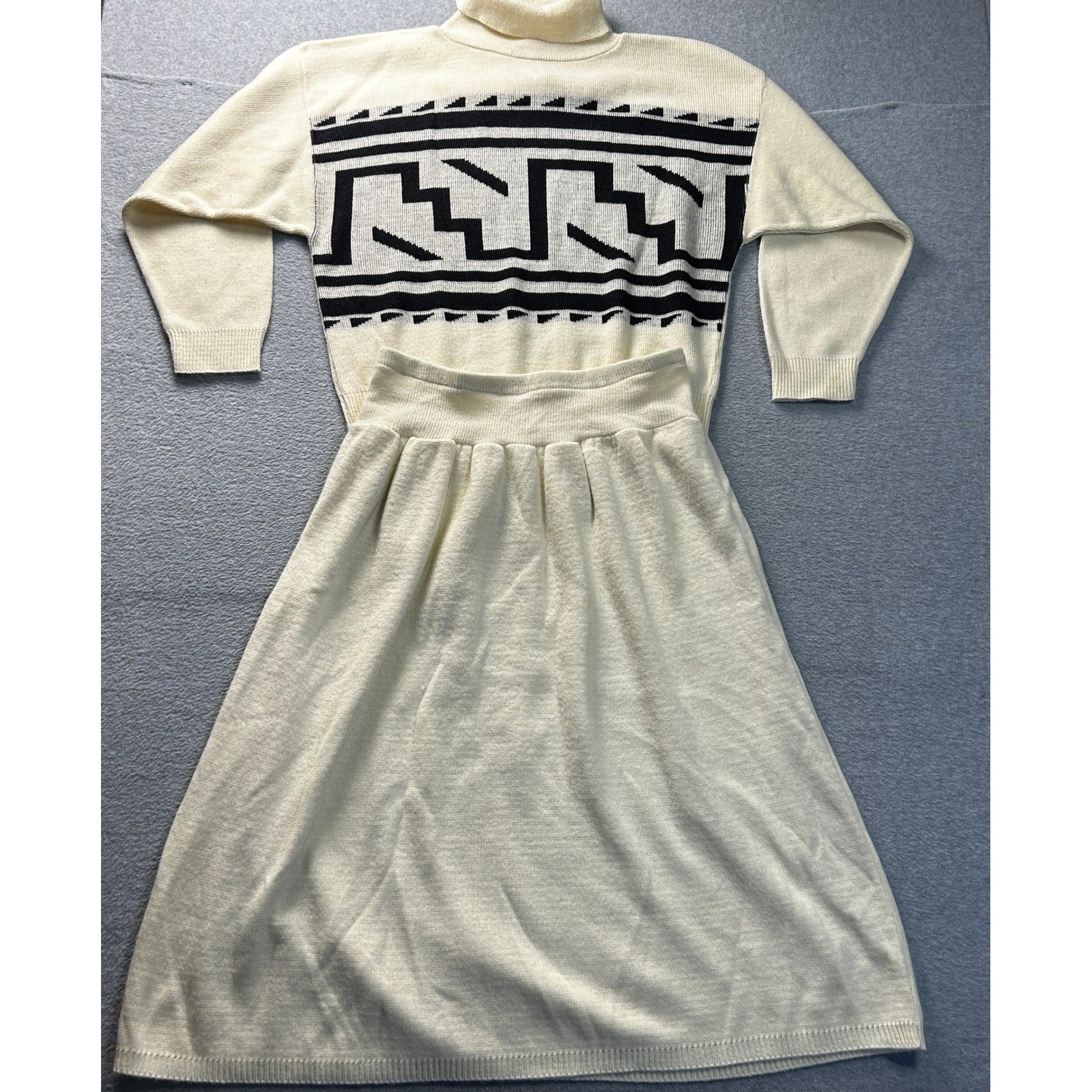 Sweater Skirt Set Womens Vintage USA Geometric 80s Size 34 Alley Cat II