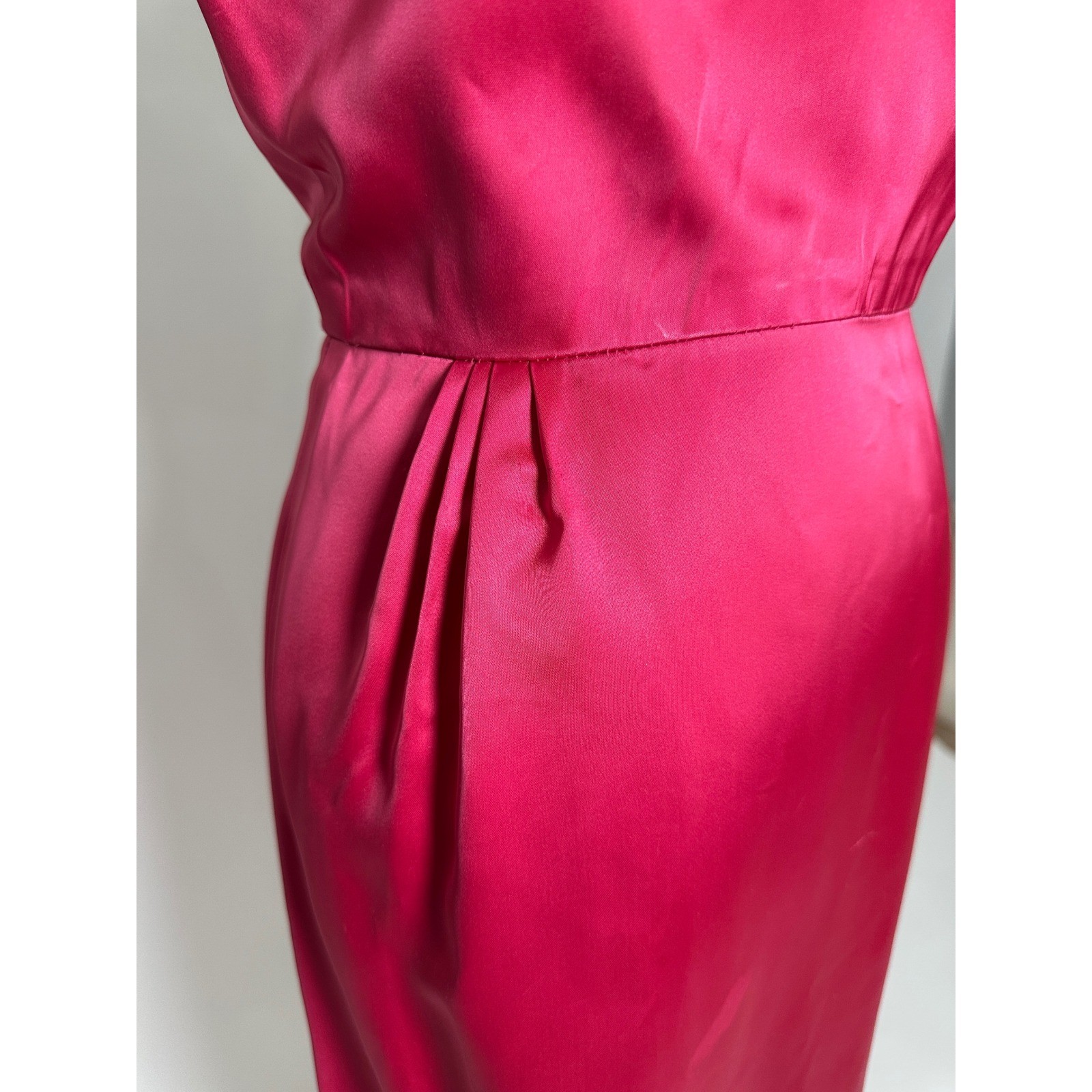 Vintage 1950s Hot Pink Marilyn Monroe Style Gown Oversized Velvet Bow Maxi Dress