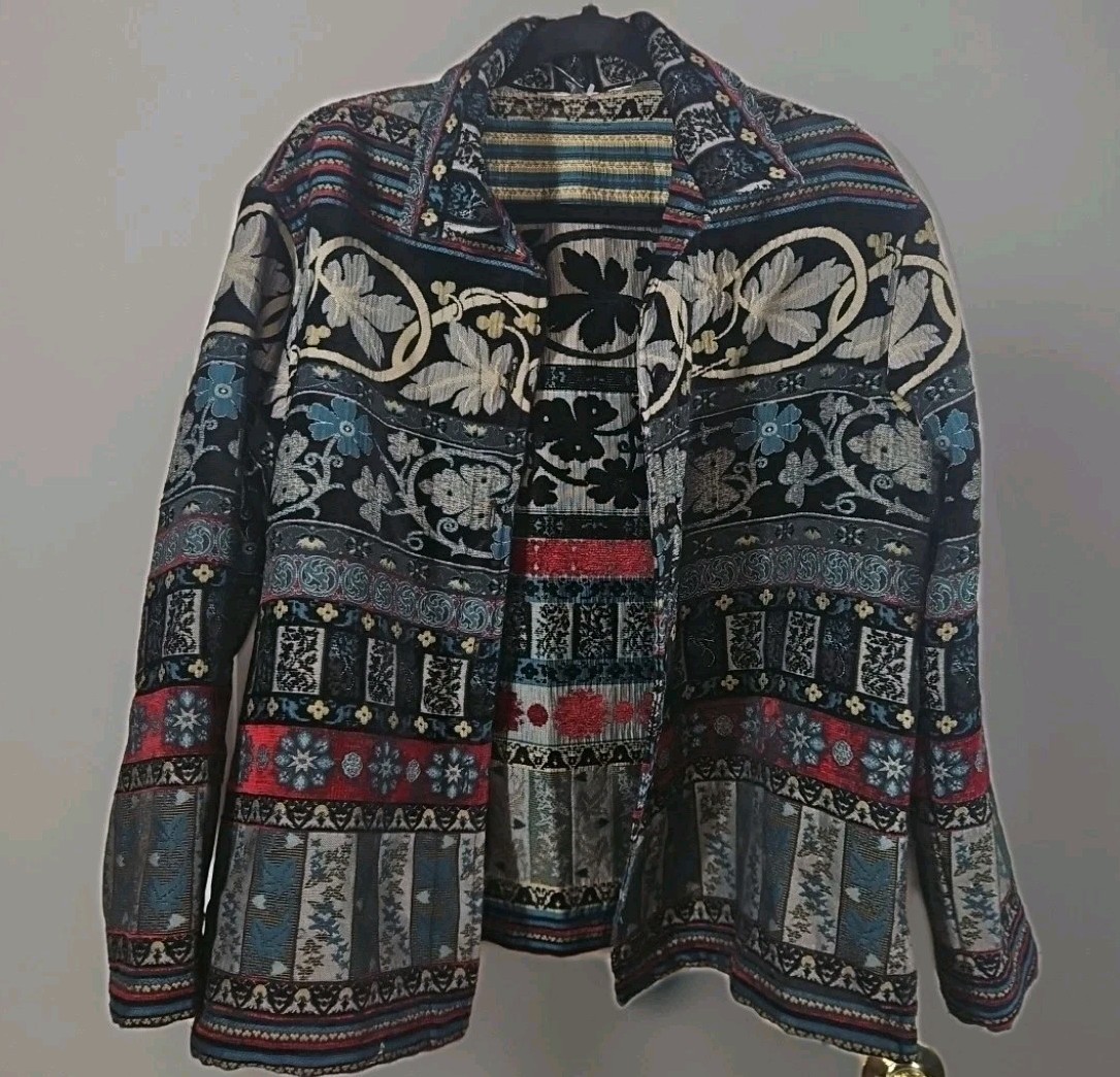 Whimsigoth Textured Patchwork Blazer XL Vtg 90s Geometric Southwestern Grandma