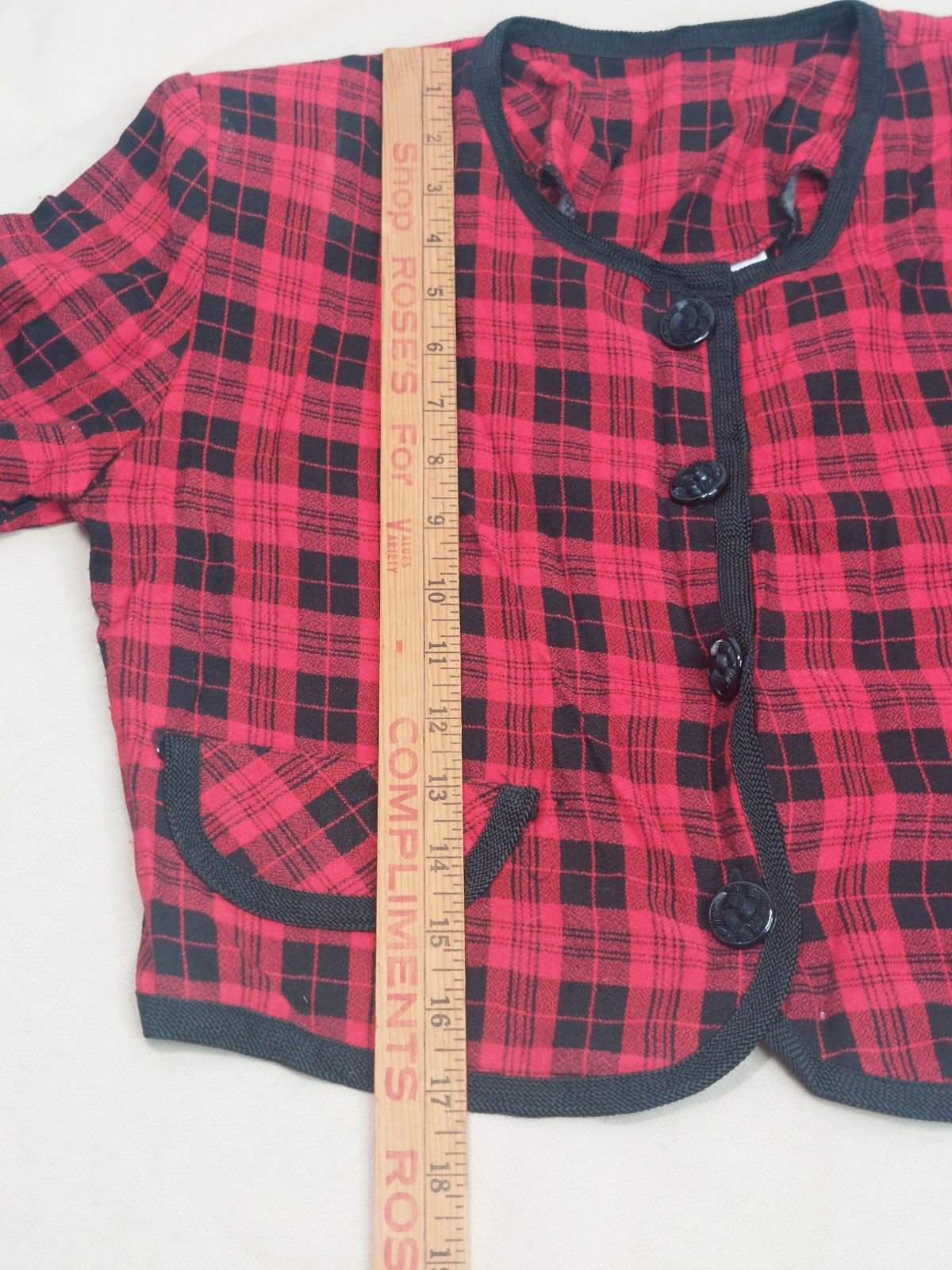 True Vintage 80s 90s Red Black Plaid Crop Top Long Shirt Grunge Y2K Academia