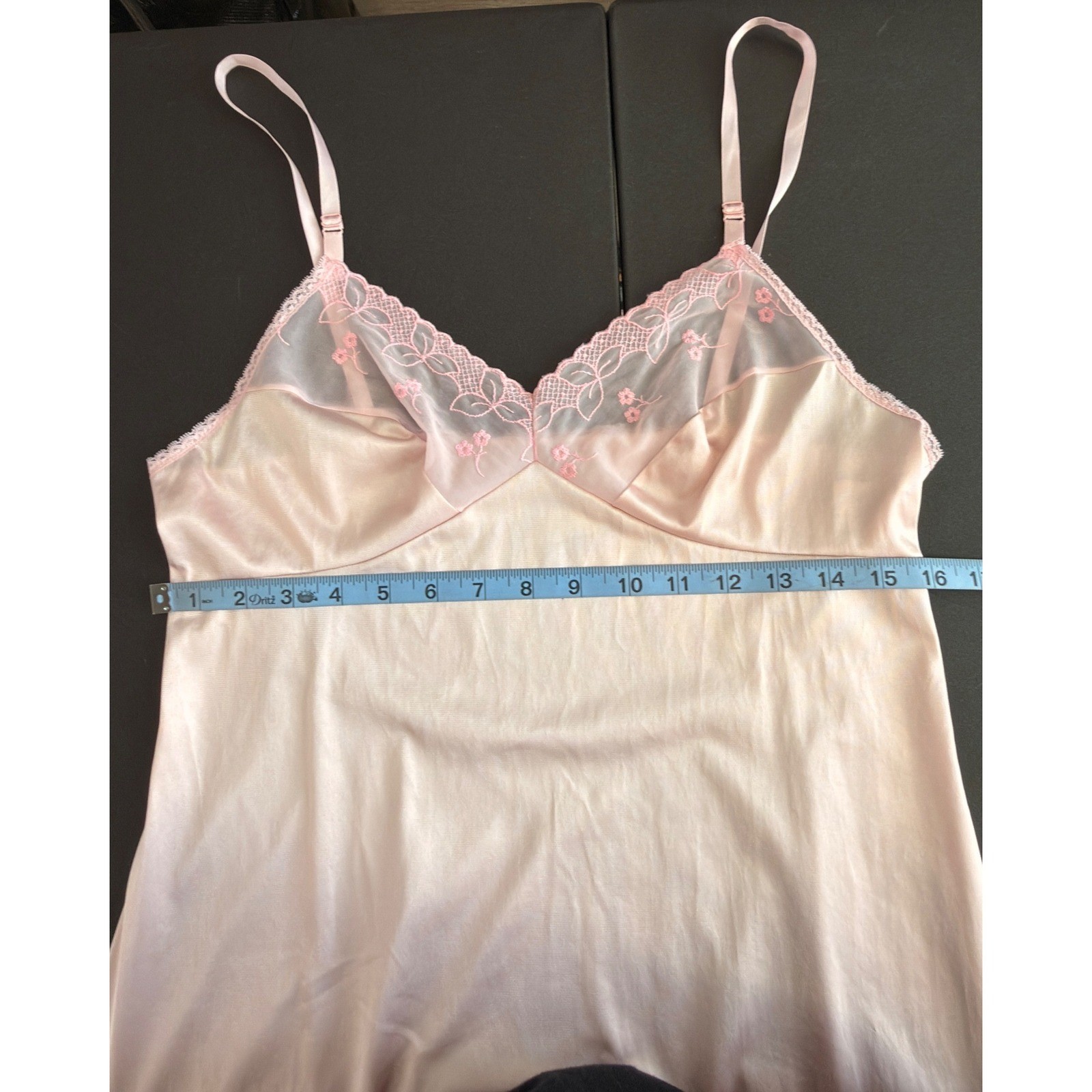 Vanity Fair Vintage Slip Dress Pink Satin Lace Sheer Midi Lounge Loungewear 36L
