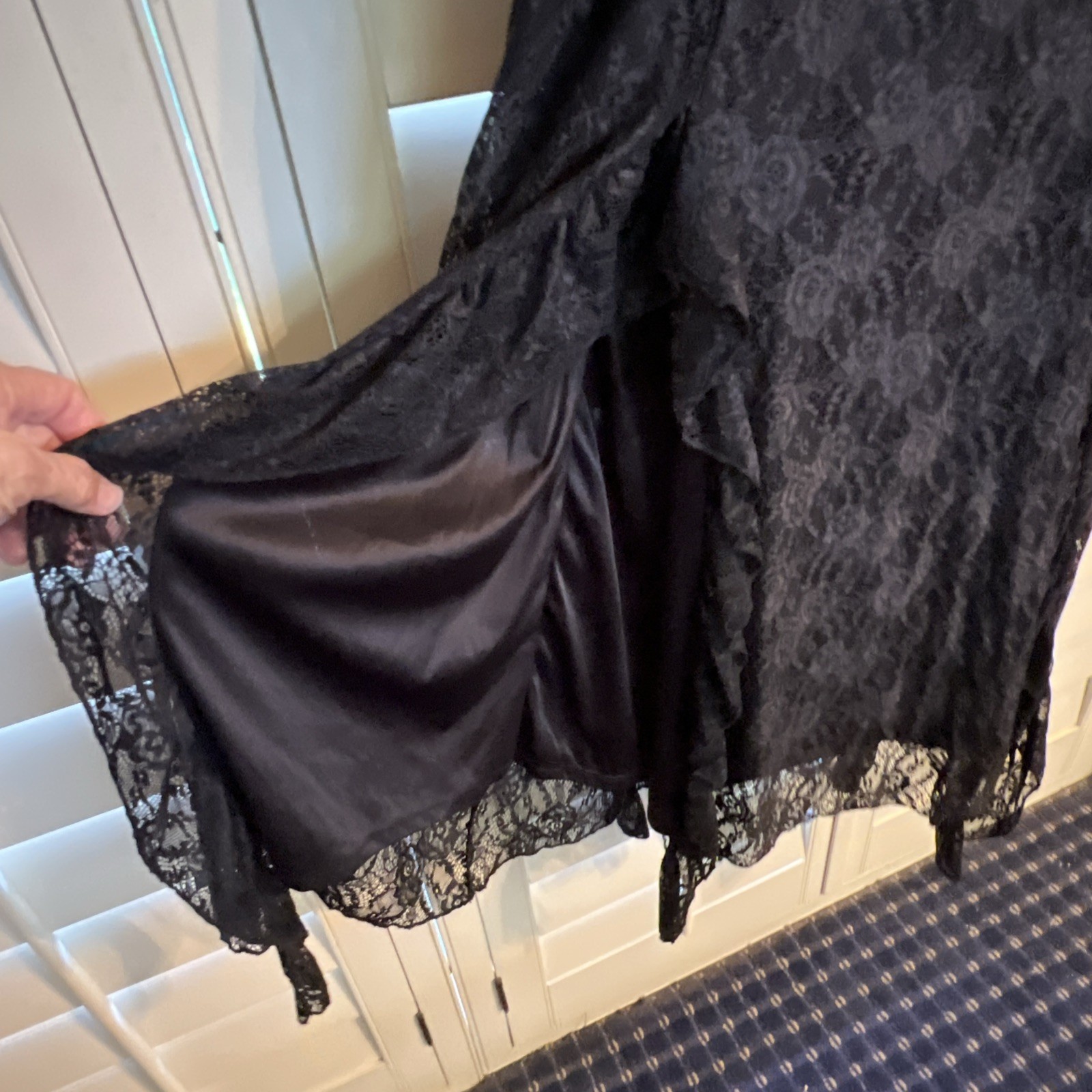 Black Lace Maxi Slip Dress Flowy Goth Sheer Layer Witchy Halloween