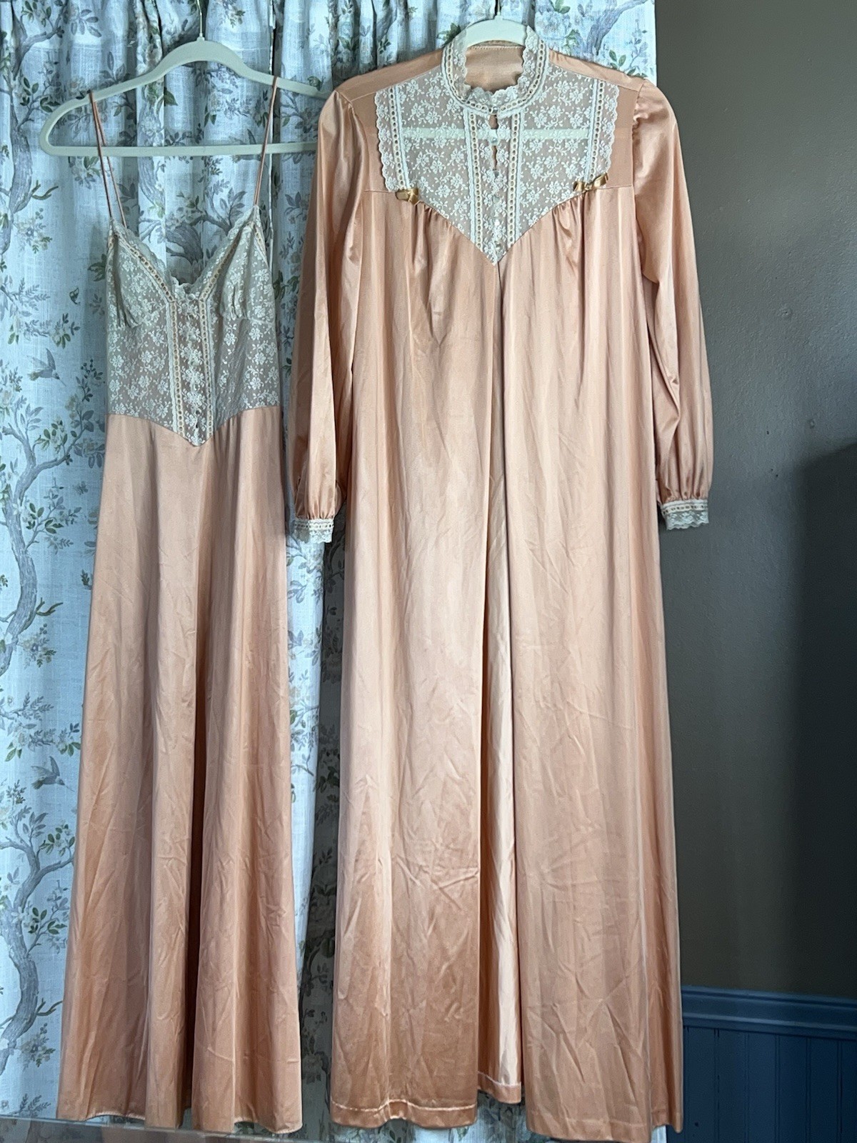 Vintage Pin-up 50”s Henson Kickernick Peach Lace Babydoll Nightgown Robe Set Sm