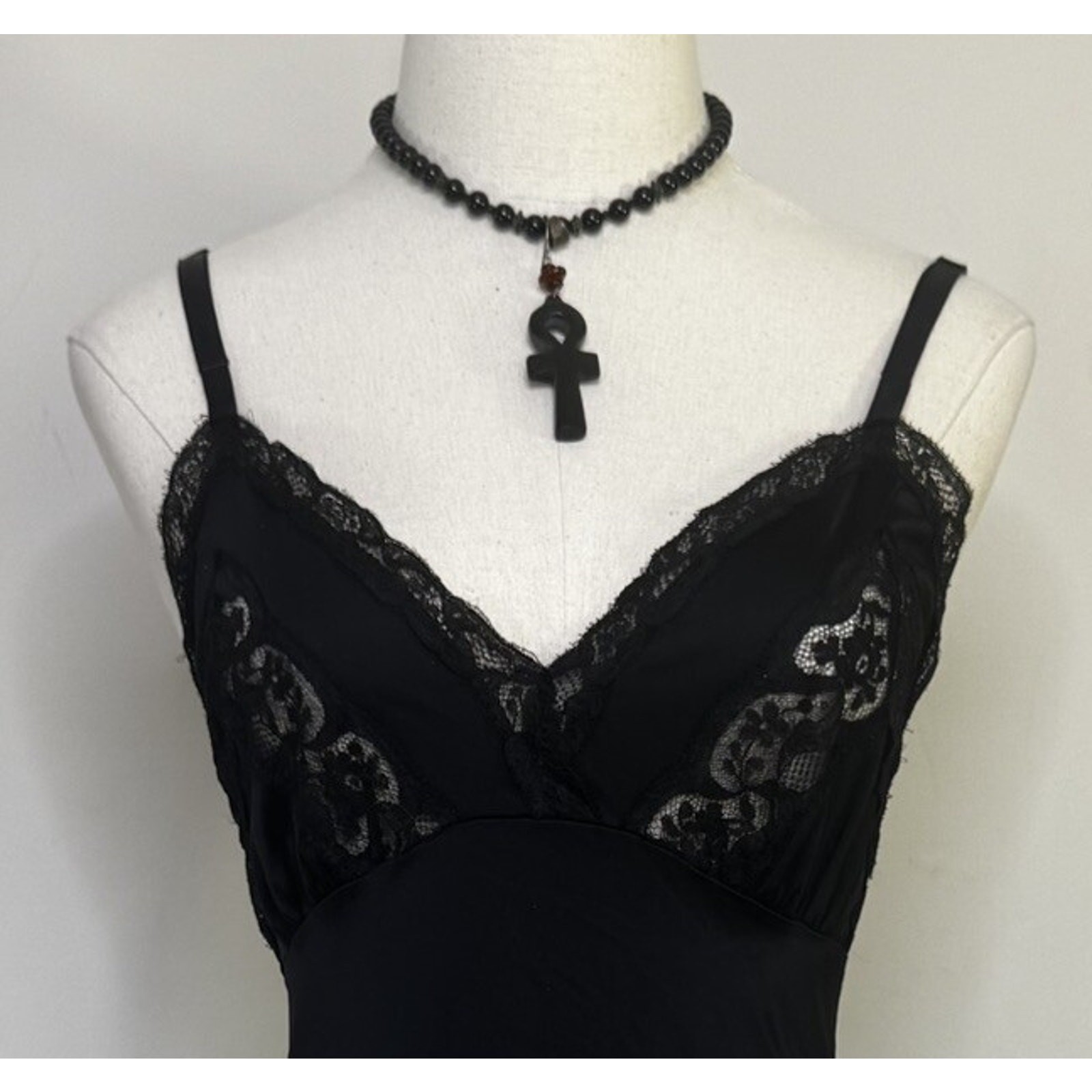 Vintage 60s Kayser Black Lace Full Slip Dress Lingerie Babydoll USA 34 10