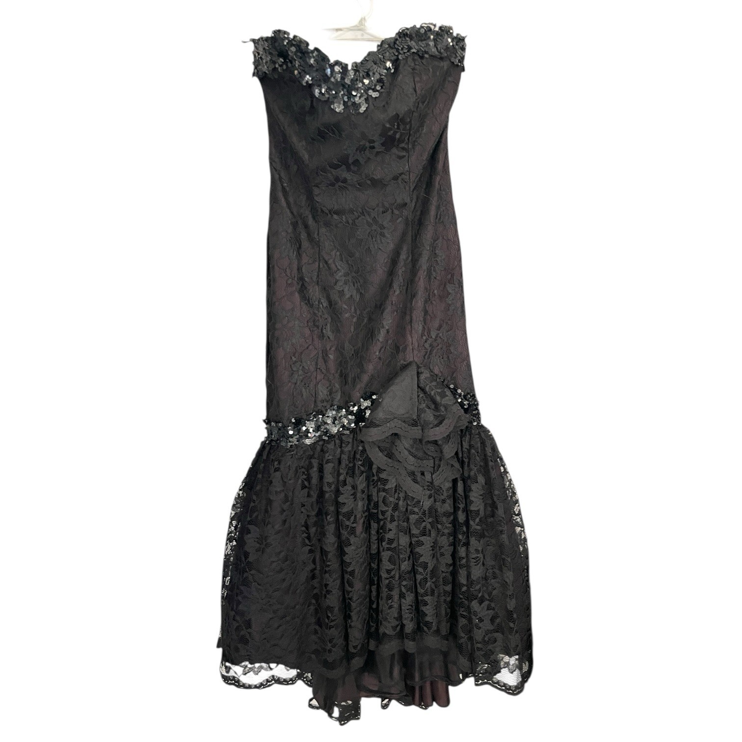 VTG 1980’s ZUM ZUM Black Lace Strapless Mermaid Fishtail Dress / XS/ Gothic Prom