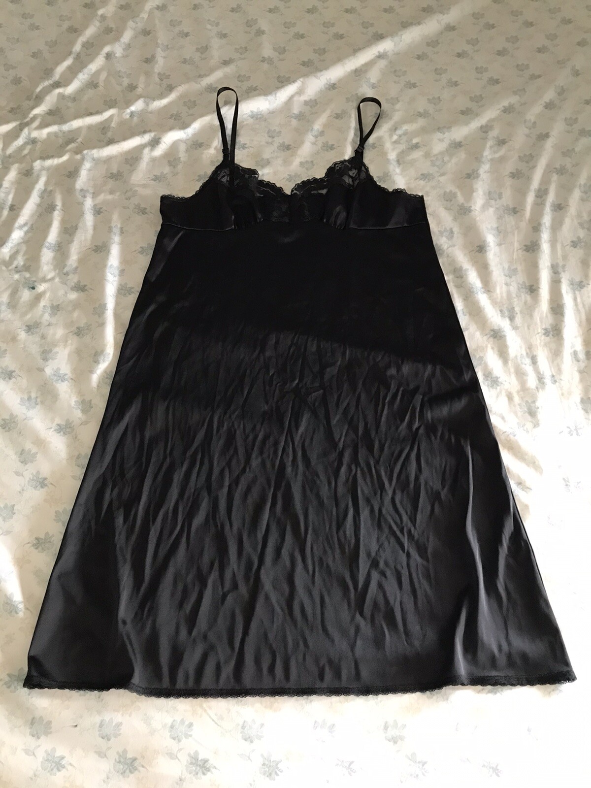 Vintage Vassarette Black Lace Slip Dress Size 24” 38/44