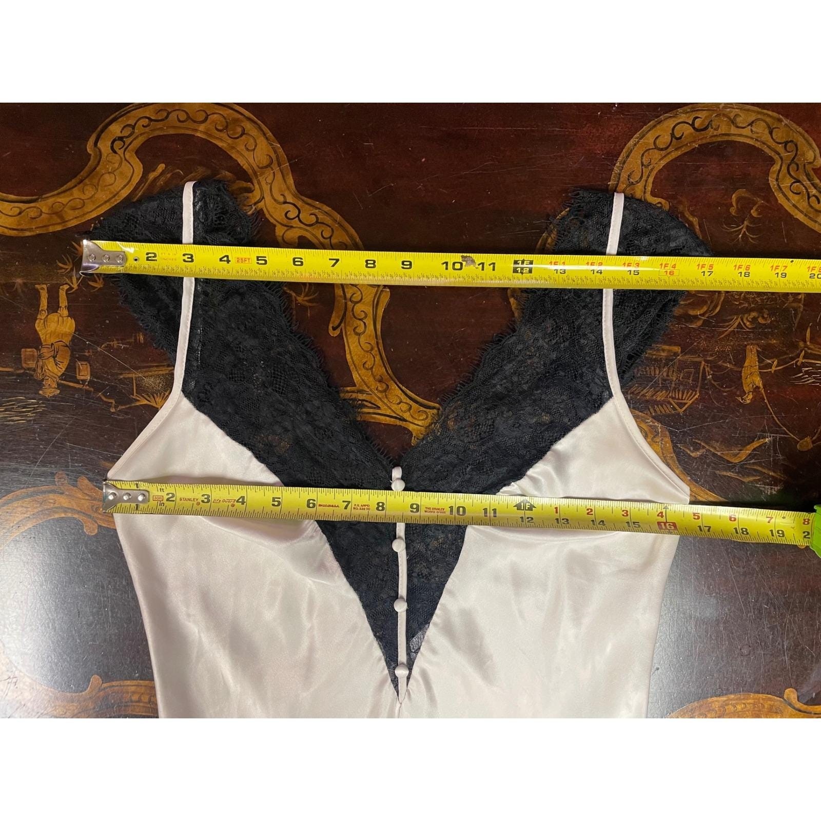 Vintage Valentino Intimo Ivory Black Lace Satin Slip Dress Nightgown 90s Petite