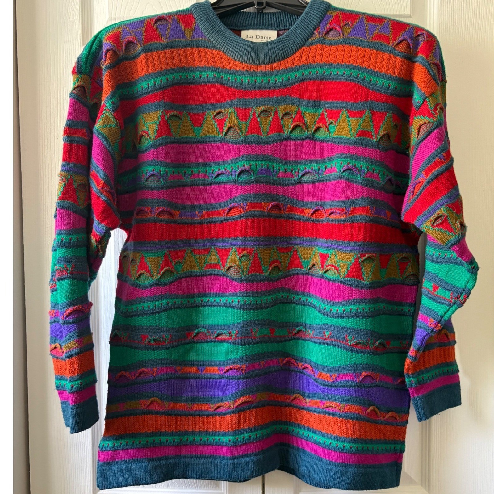 Vintage 90s La Dame Australia Multicolor 3D Knit Sweater Womens MED Coogi Style
