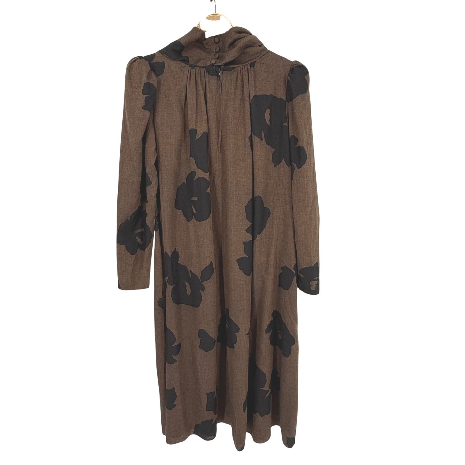 N.R. 1 Ned Gould Floral Herringbone Midi Dress Womens 12 Brown Vintage Cowl Neck