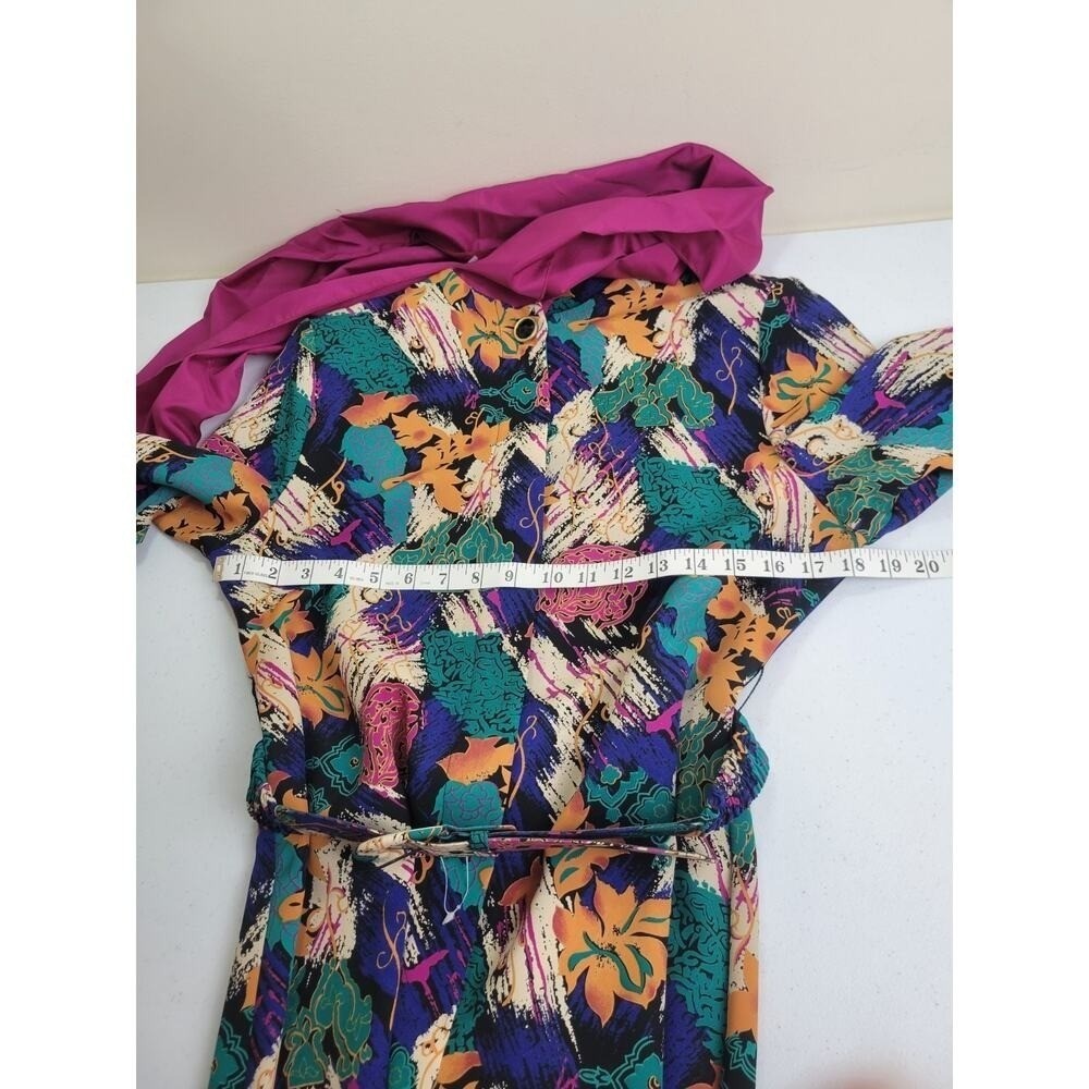 VTG NOS EJM 80s Abstract Floral Scarf Belted Dress Multicolor sz 6 Petite